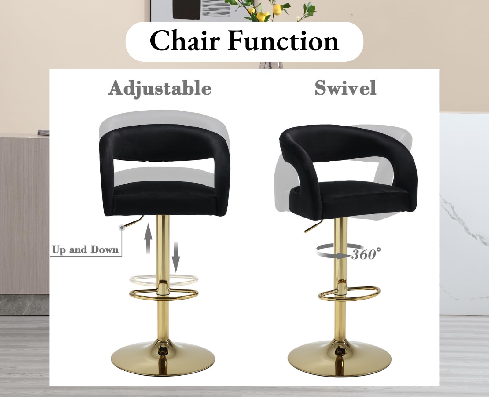 EALSON Modern Swivel Adjustable Gold Barrel Bar Stools Set of 2