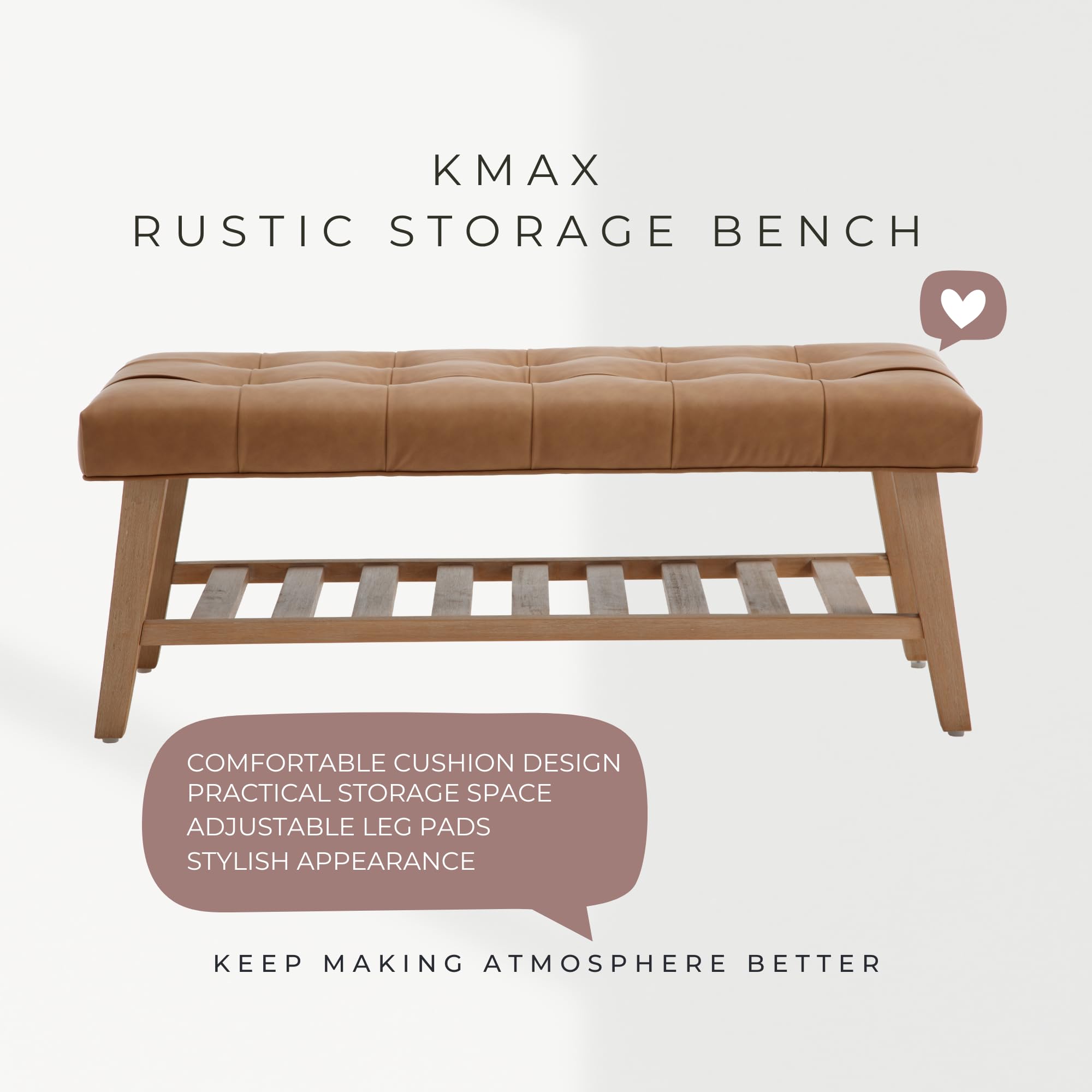 Kmax Upholstered  Entryway Bench with Shoe Storage