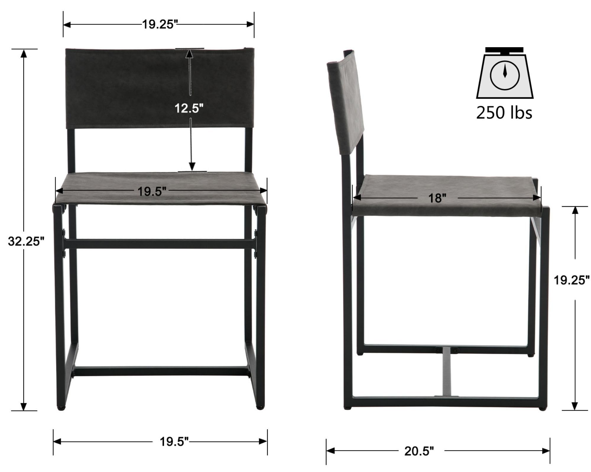 VESCASA Sling Armless Open Back Faux Leather Dining Chairs Set of 2 - 1002