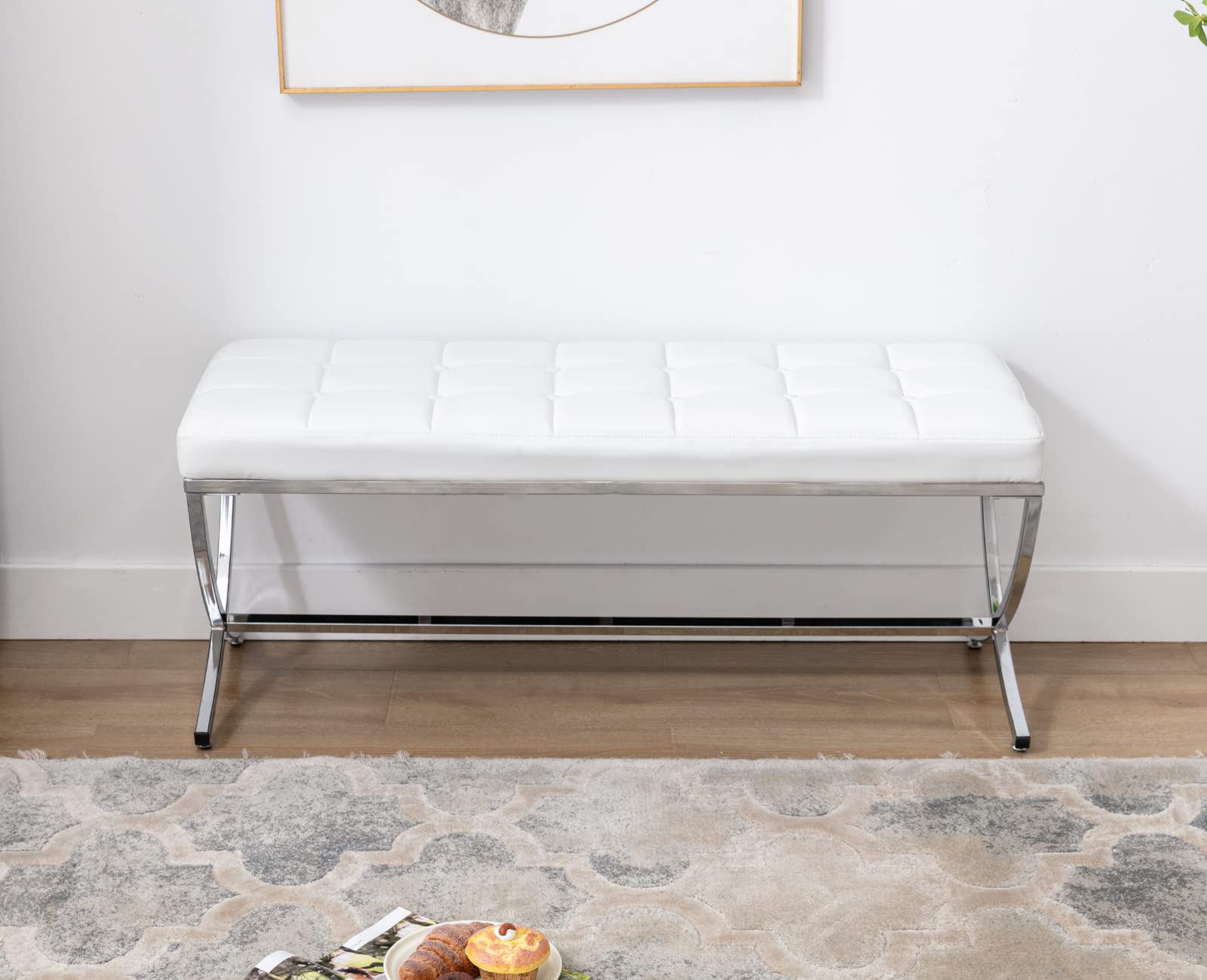 EALSON Modern Button Tufted Leather Entryway Bench - 3075