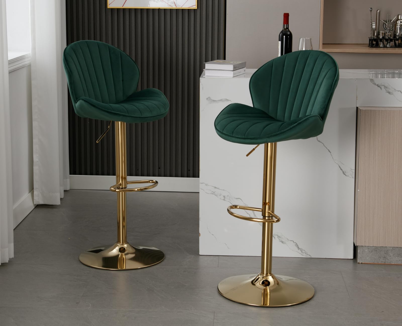 EALSON Modern Adjustable Velvet Swivel Bar Stools Set of 2