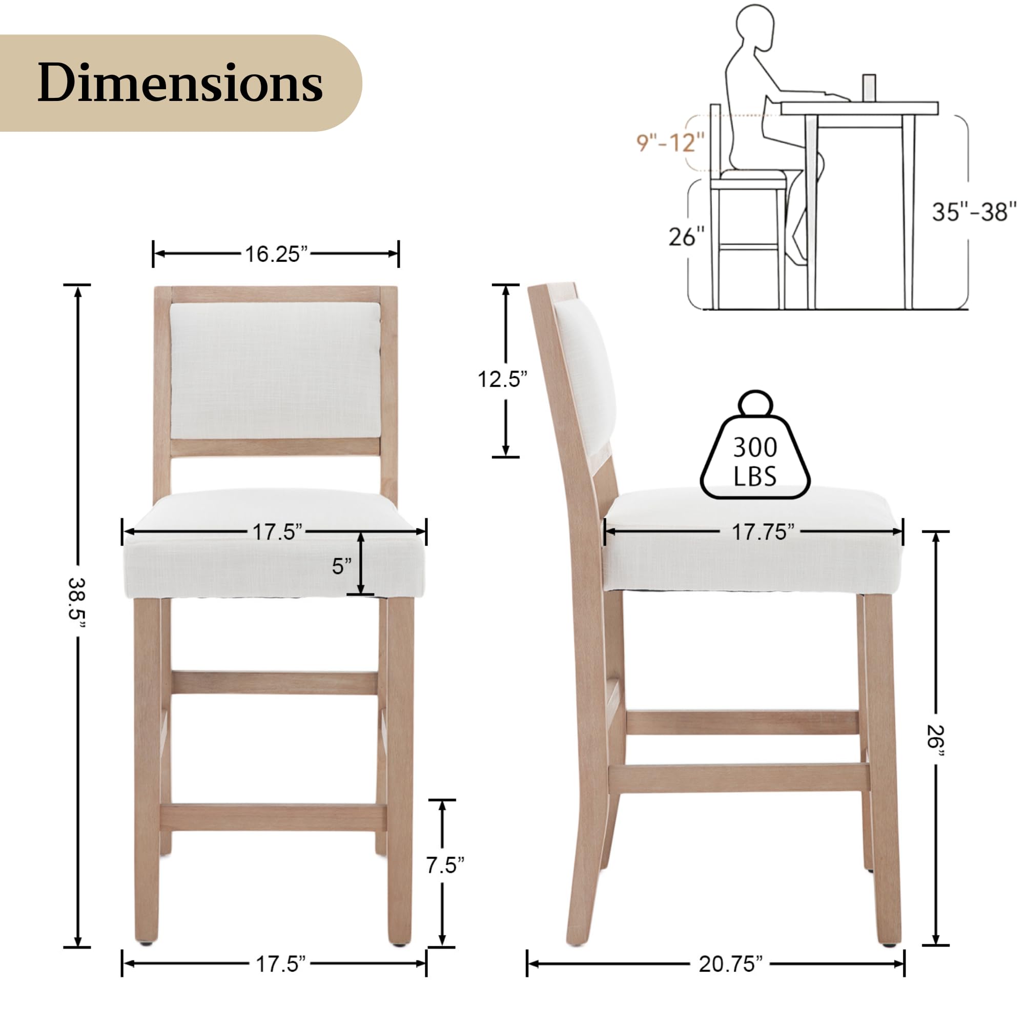 Janoray Farmhouse Upholstered Counter Height Bar Stools Set of 2