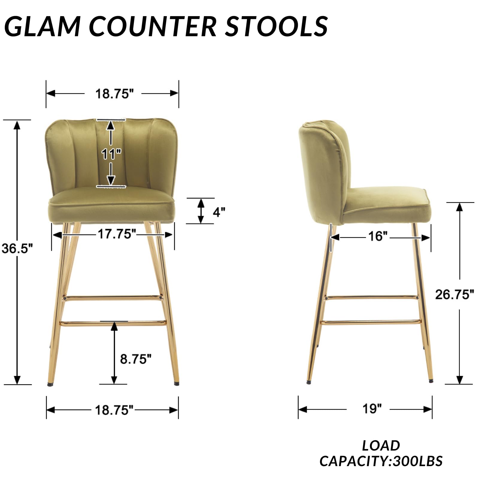 VESCASA 26.75'' Counter Stools with Gold Legs Set of 2 - 1675