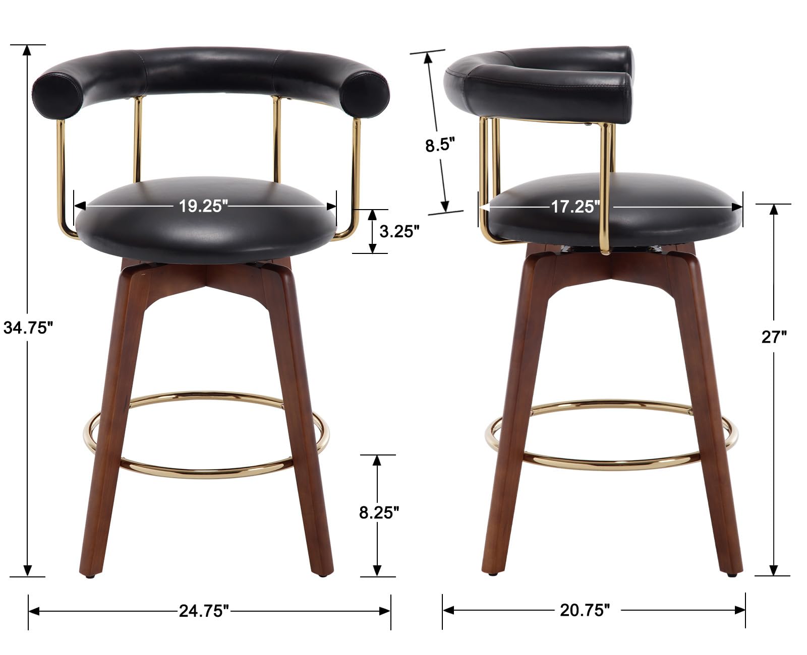 EALSON Modern Swivel Leather Counter Height Bar Stools Set of 2 - 7073