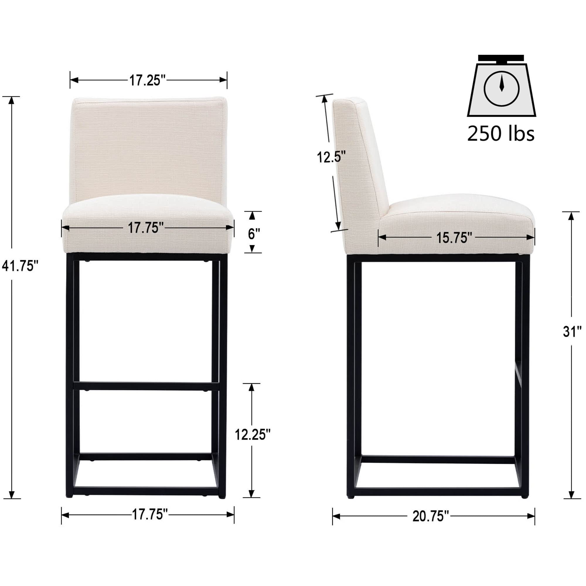 VESCASA 27"H-31"H Modern Metal Frame Counter Height Bar Stools Set of 2 - 5691