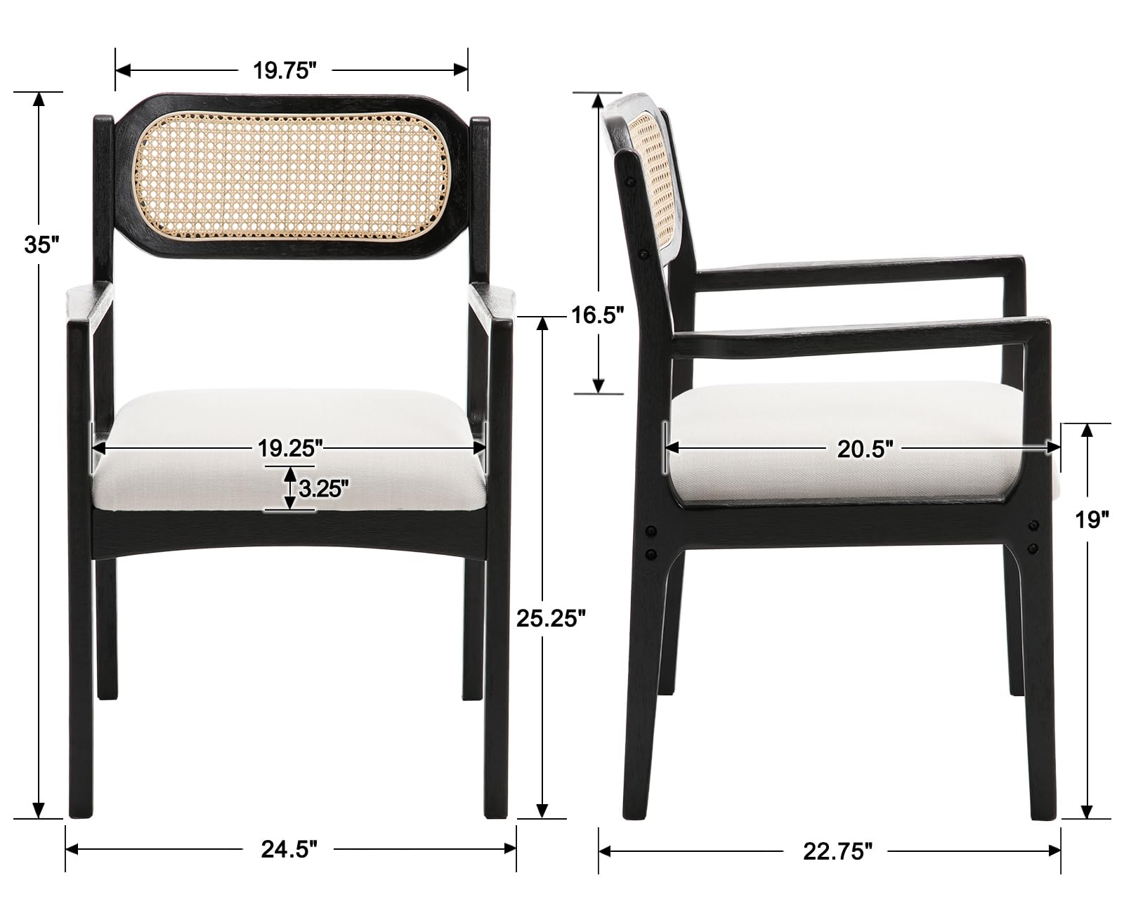 EALSON Hardwood Upholstered Dining Arm Chairs Set of 2 - 1527