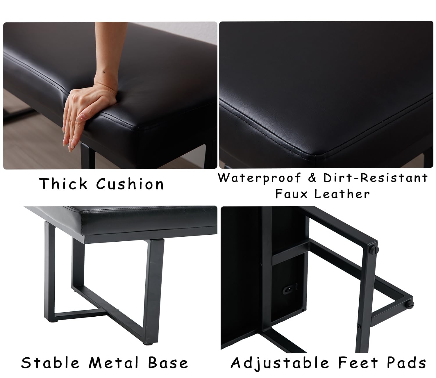 ZH4YOU 45" Modern Black Faux Leather Ottoman Bench for Bedroom - 1013