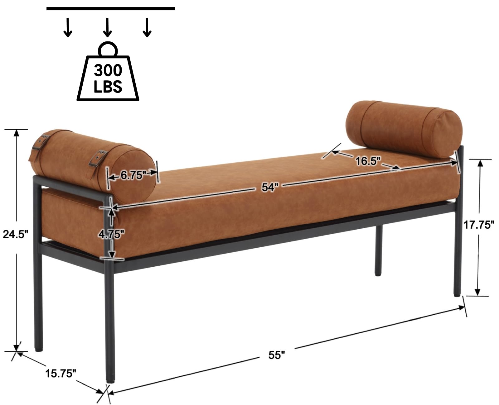 ROCITY 55 Inch Long Padded Upholstered Bedroom Bench with Removable Pillows - 2160