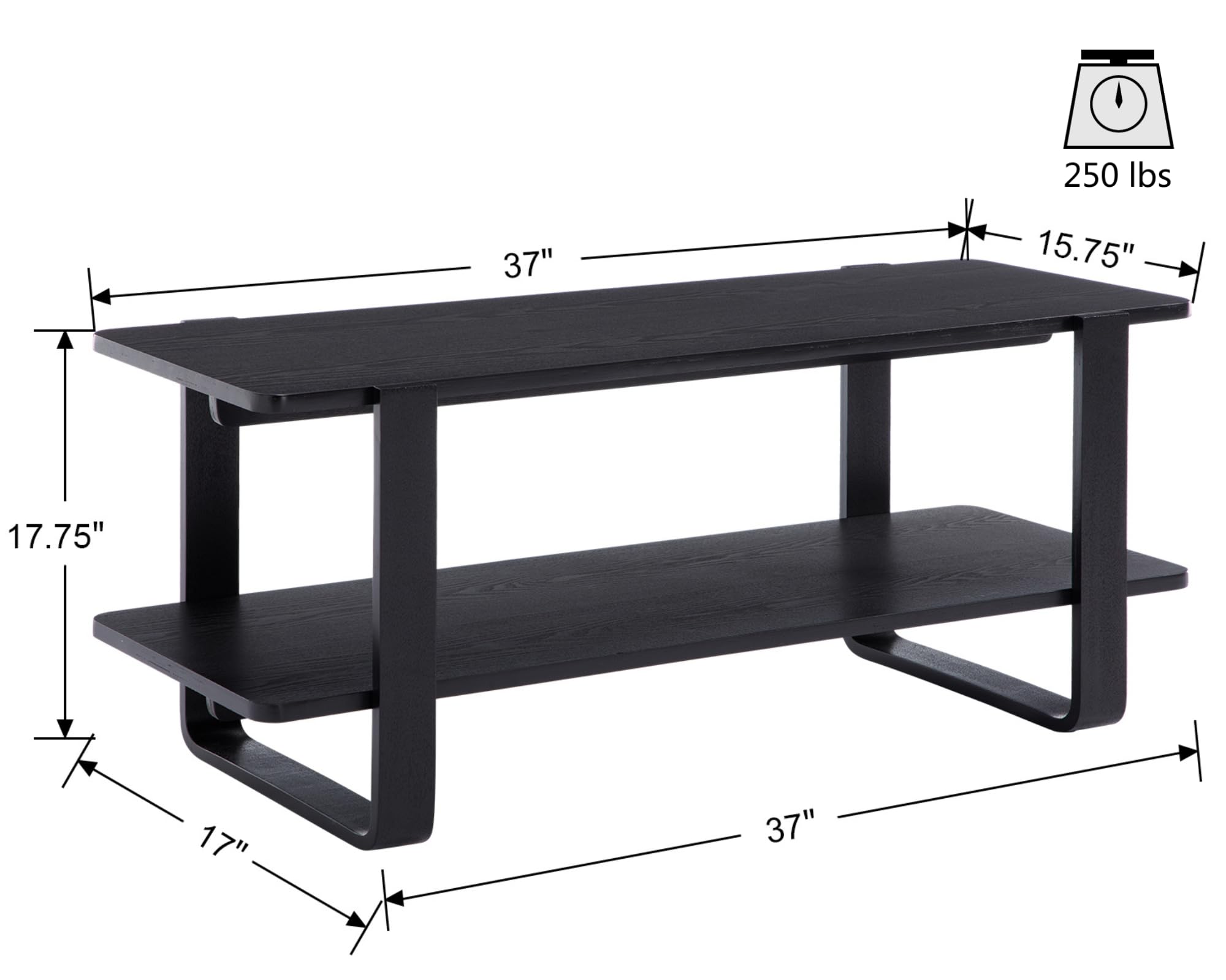 VESCASA Rectangle Black Modern Coffee Table Cocktail - X014