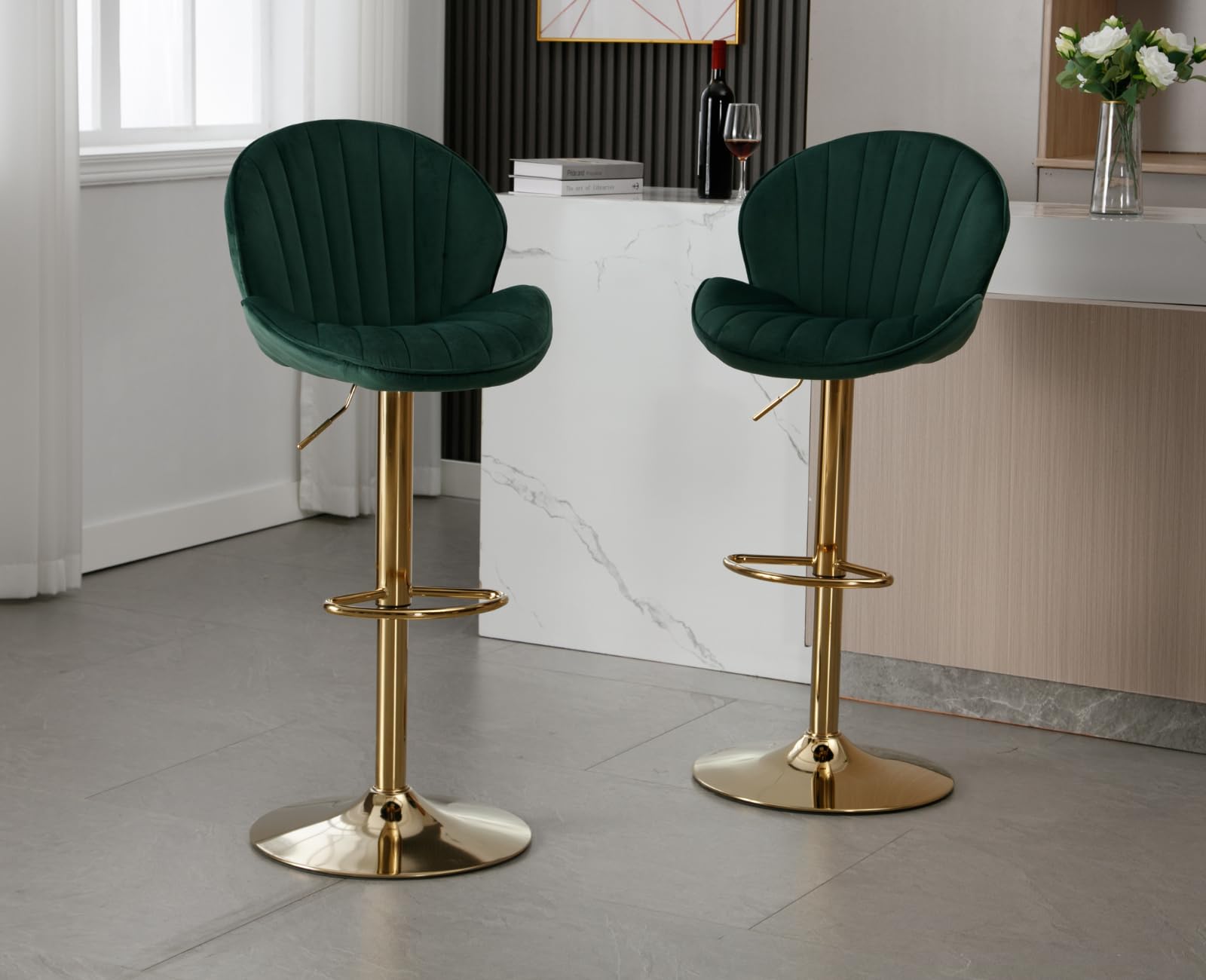 EALSON Modern Adjustable Velvet Swivel Bar Stools Set of 2