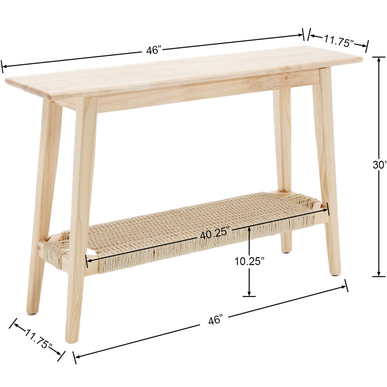 Kmax Farmhouse Natural Entryway Table with Rattan Storage Shelf