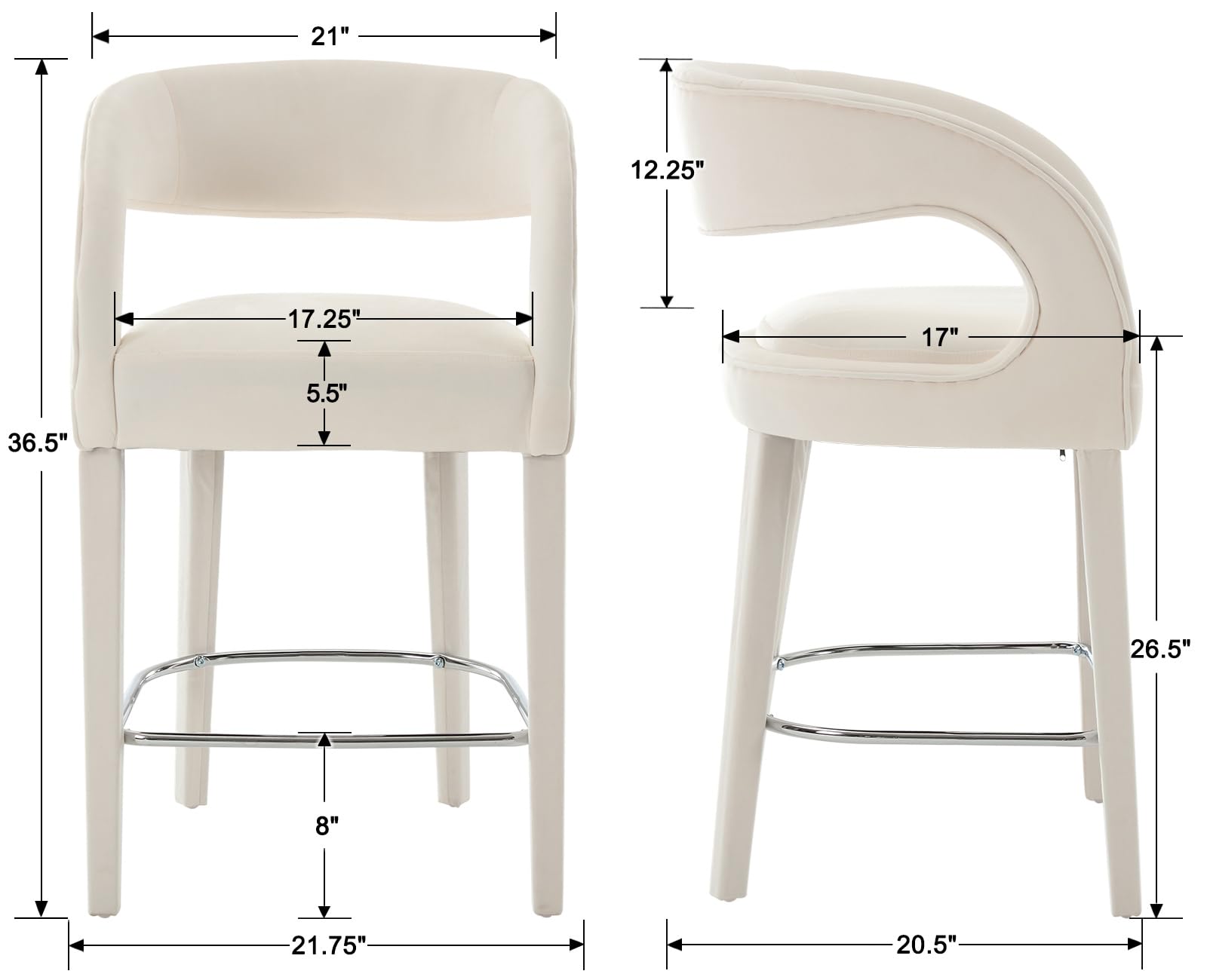 EALSON Modern Counter Height Bar Stools with Back/Arm/Meta Set of 2 - 5745