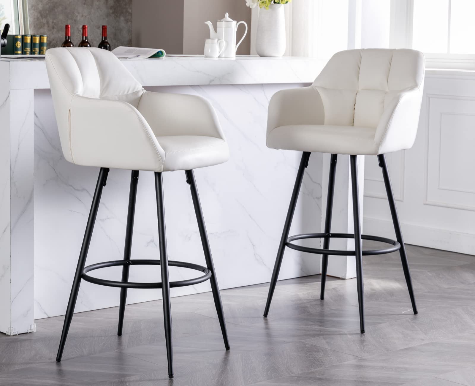 EALSON Modern Leather Velvet Swivel Bar Stools Set of 2 - 5117