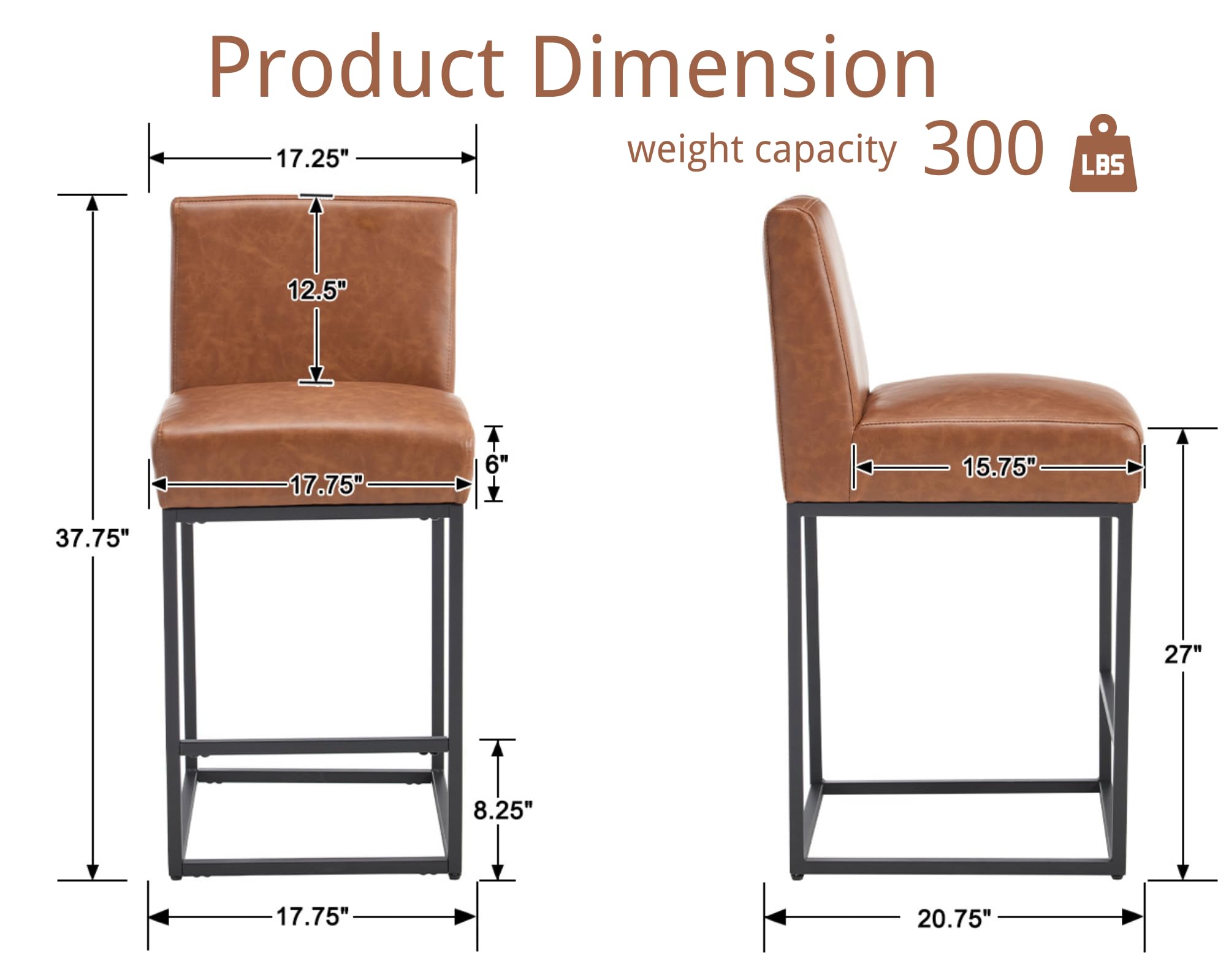 VESCASA 27"H-31"H Modern Metal Frame Counter Height Bar Stools Set of 2 - 5691