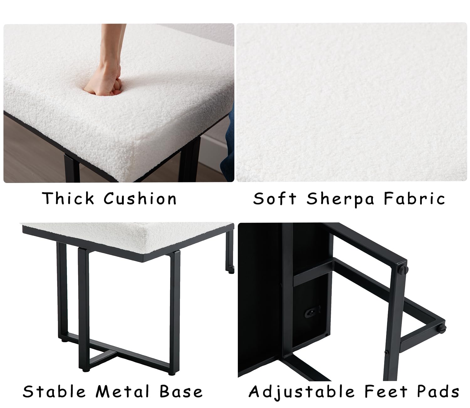 ZH4YOU 45" Modern White Fabric Ottoman Bench for Bedroom - 1013