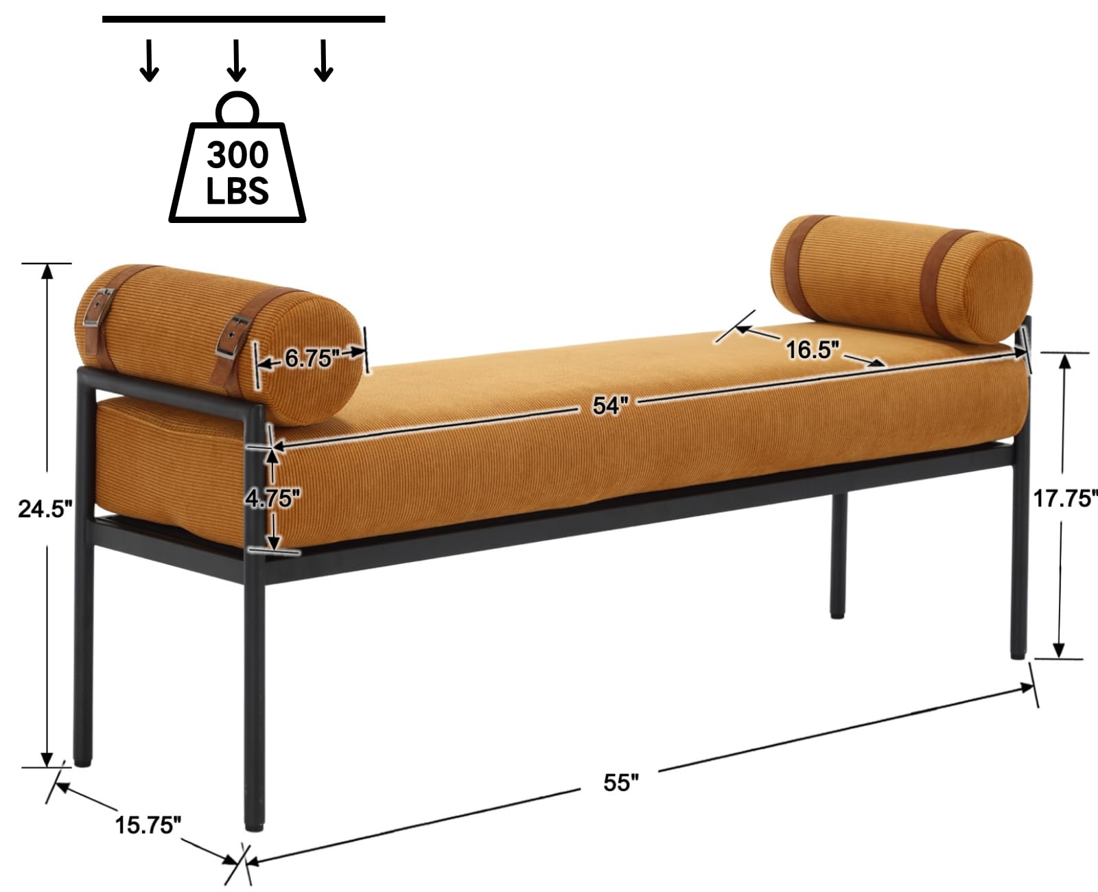 ROCITY 55 Inch Long Padded Upholstered Bedroom Bench with Removable Pillows - 2160