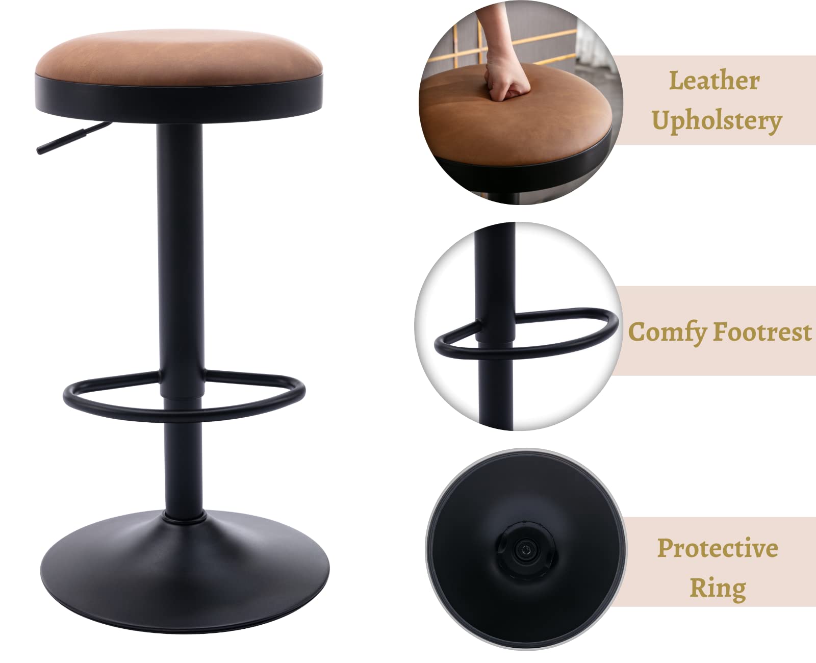 CIMOTA Modern Adjustable Swivel Backless Bar Stools 1 Piece - 90117