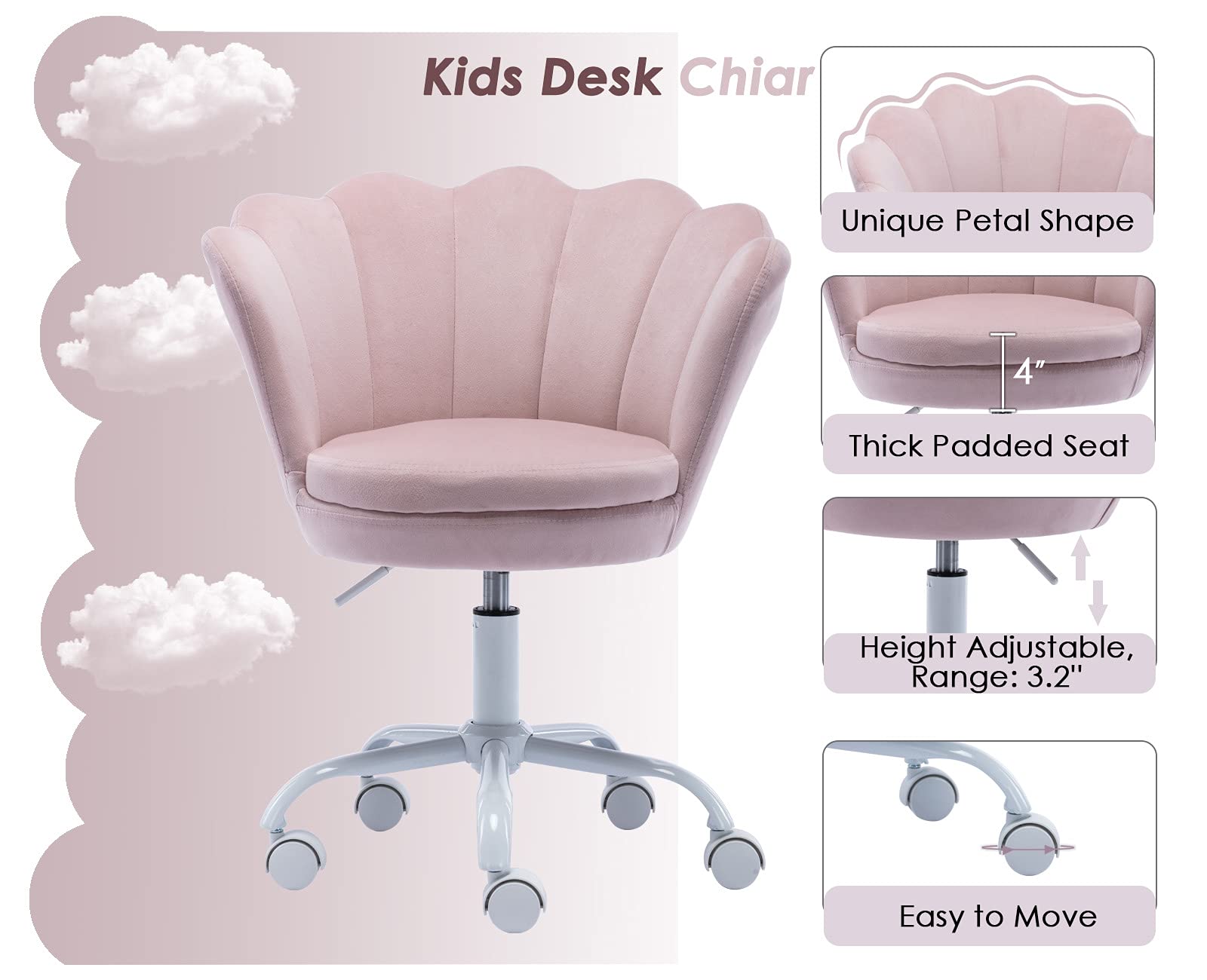 CIMOTA Adjustable Cute Kids Desk Chair Velvet Bedroom Chair 1 Piece - 1342