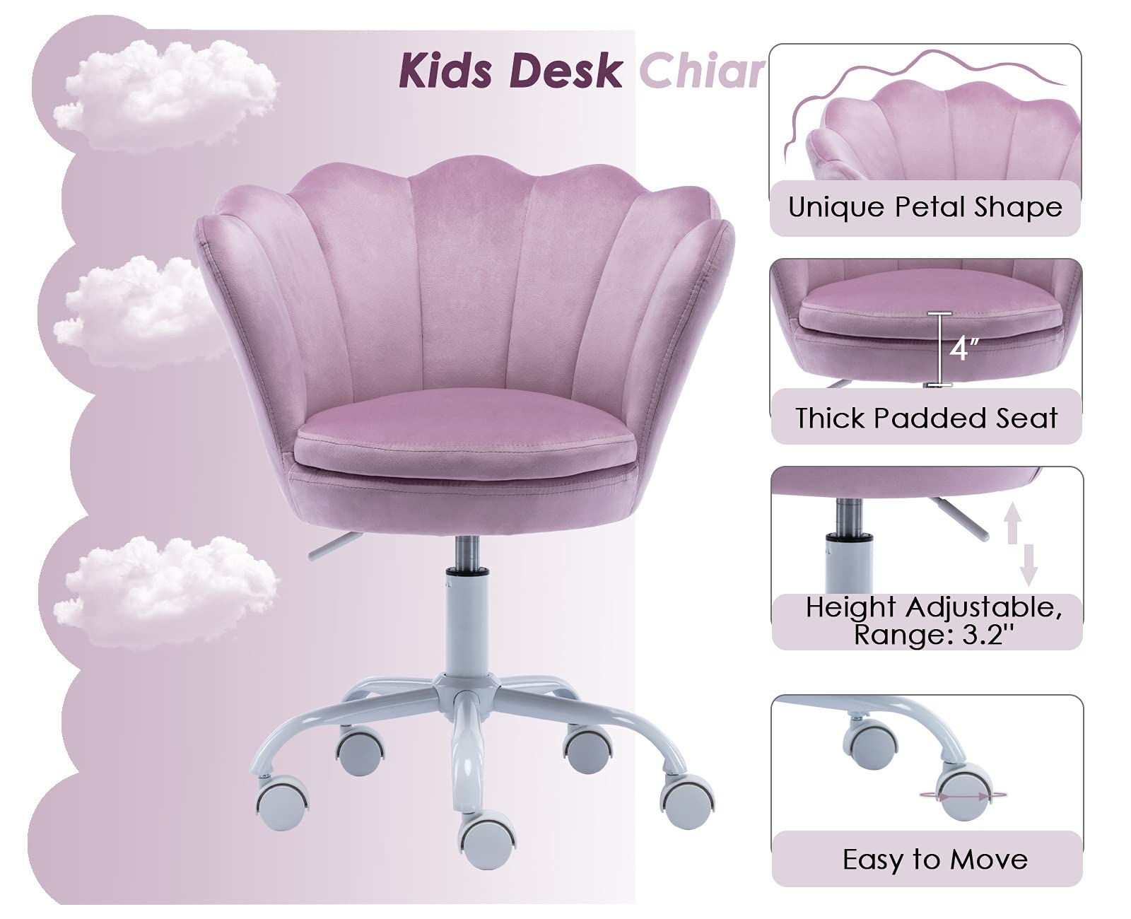 CIMOTA Adjustable Cute Kids Desk Chair Velvet Bedroom Chair 1 Piece - 1342