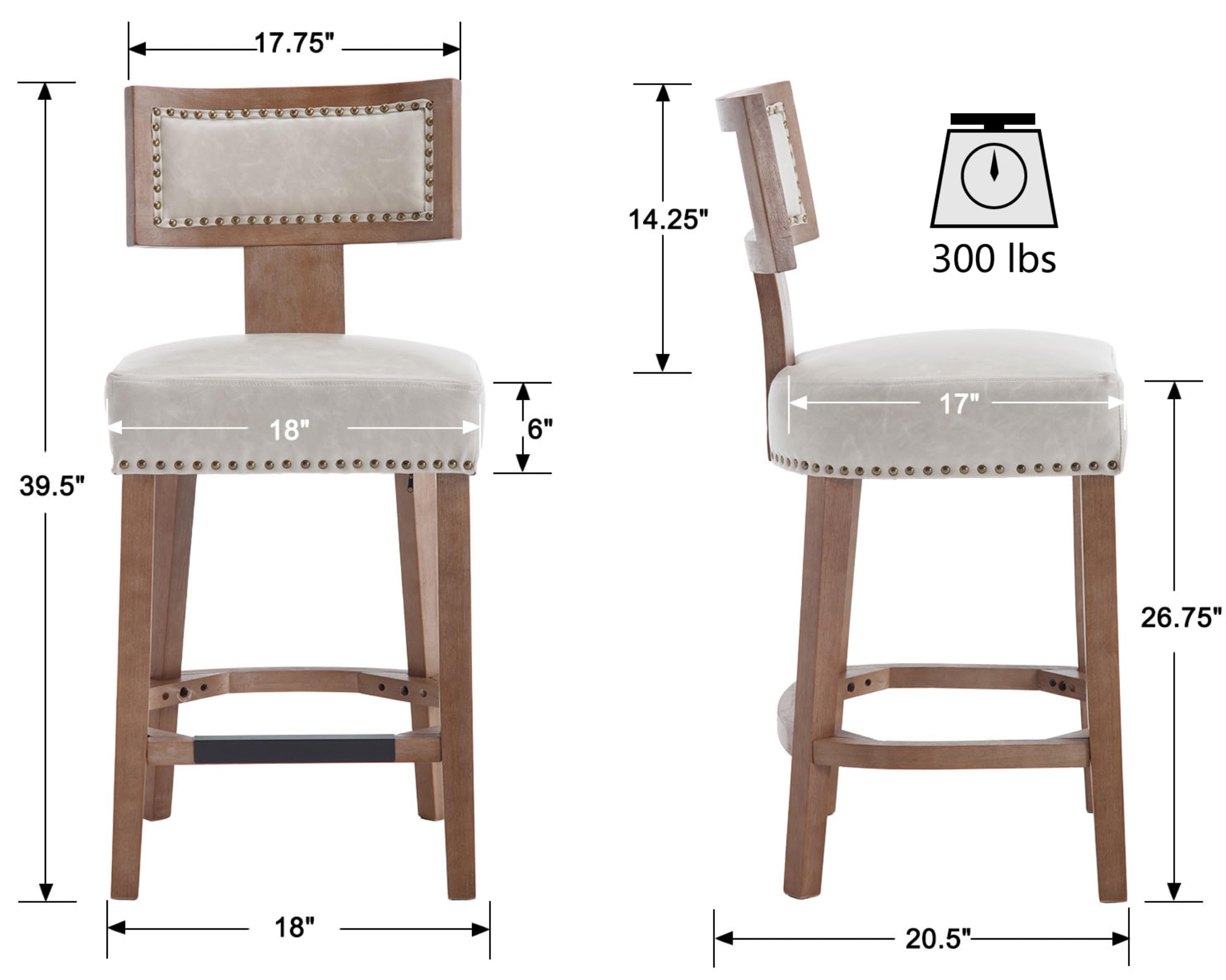 VESCASA 26.75"H Natural Wood Legs Counter Height Stools Set of 2 - 5753