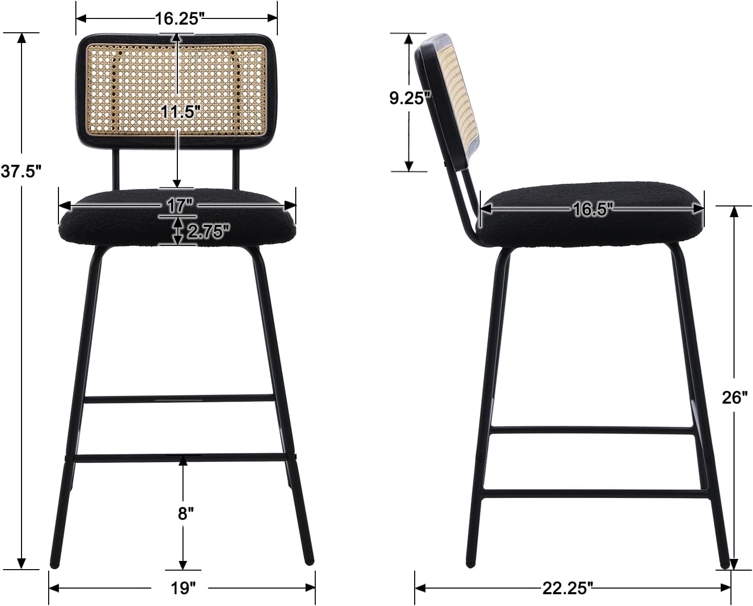 ZH4YOU  26'' Modern Rattan Counter Height Bar Stools Set of 2 - 5348