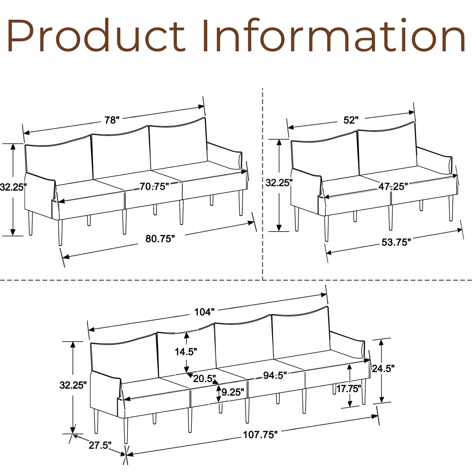 ROCITY 53 Inch Modern Faux Leather Loveseat Sofa 20.7 Inch Deep Seats - 3051