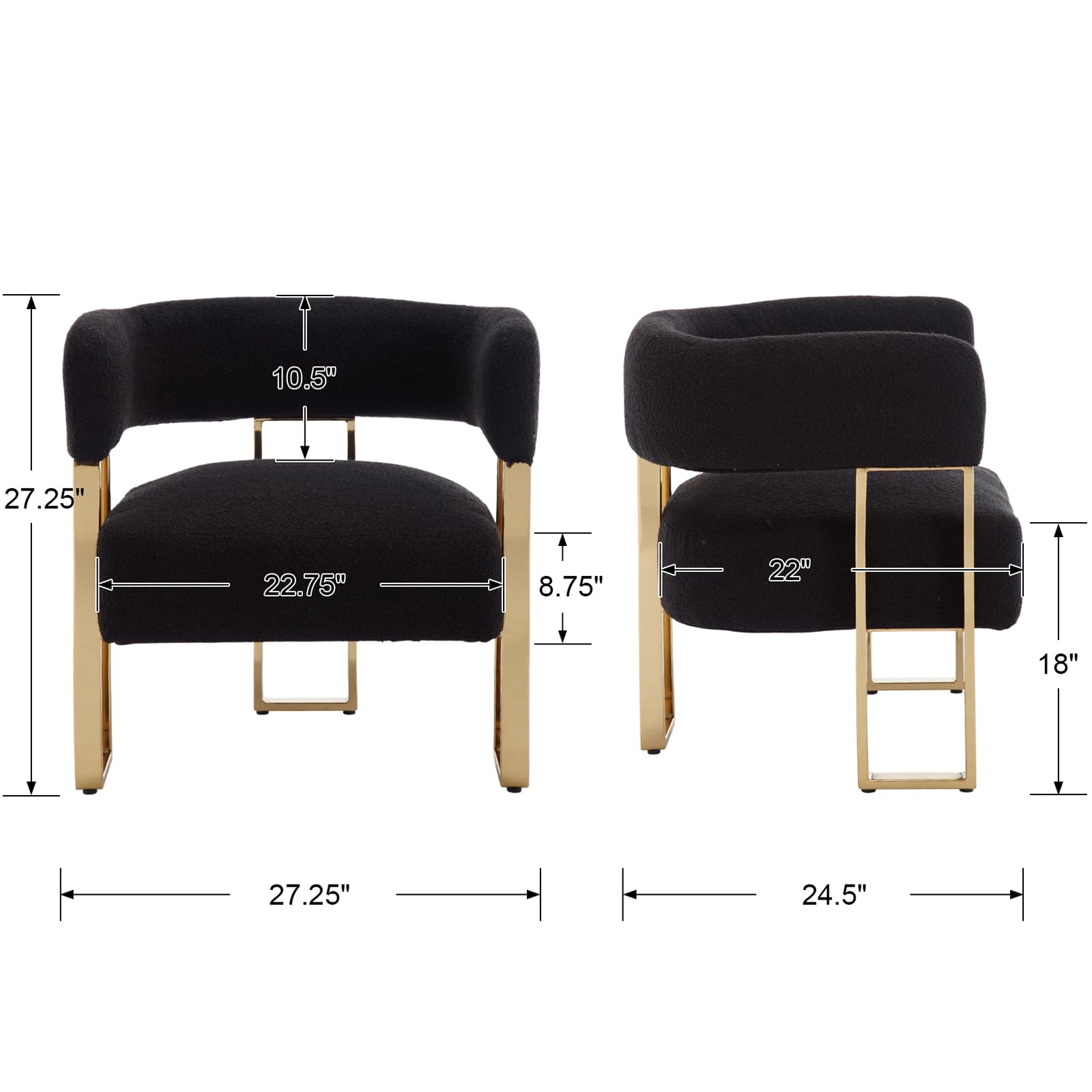 Janoray Modern Barrel Accent Chairs with Gold Metal Legs Set of 2