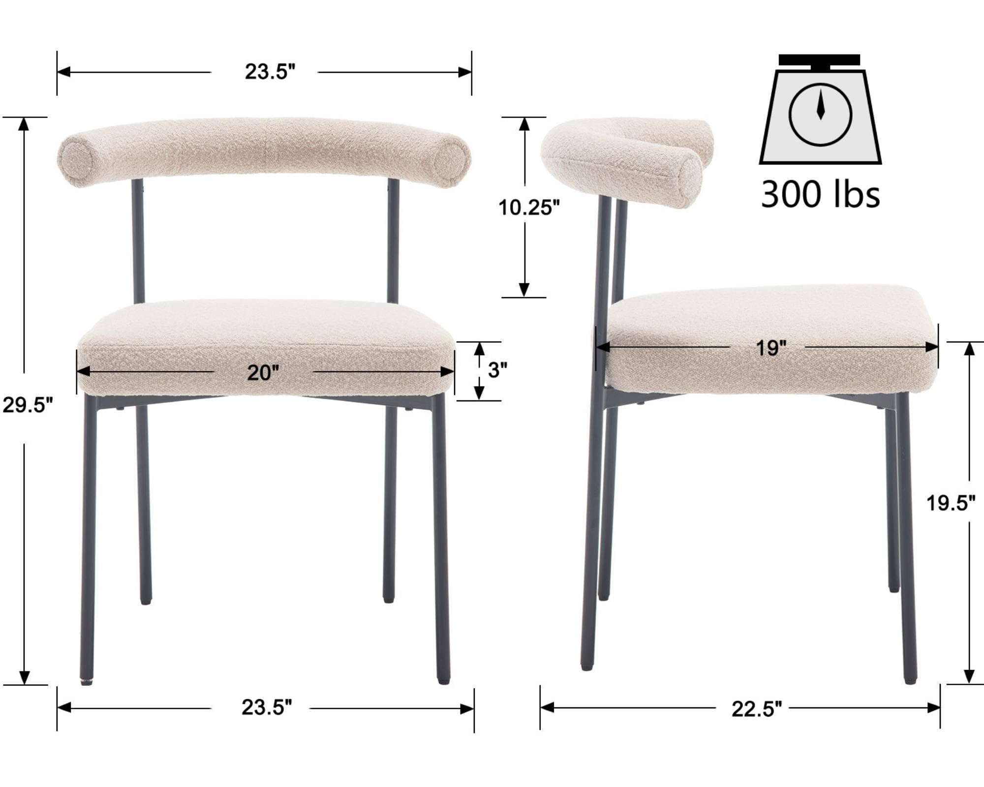 VESCASA Curve Open Back Armless Dining Chairs Set of 2 - 3245