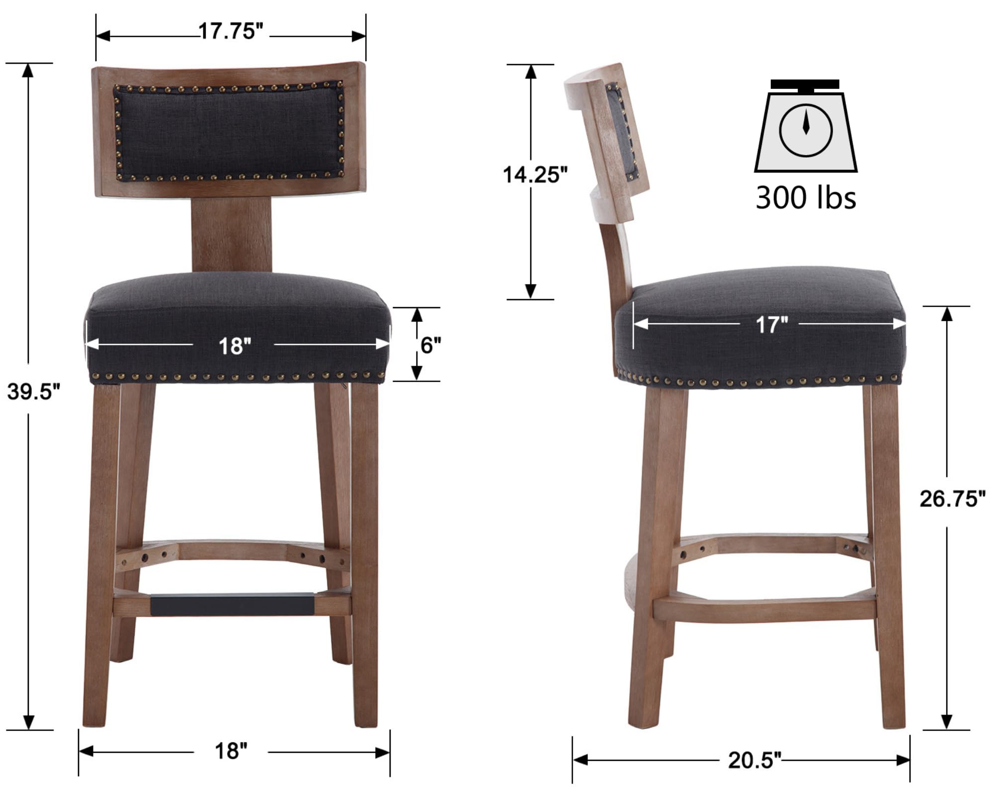 VESCASA 26.75"H Natural Wood Legs Counter Height Stools Set of 2 - 5753