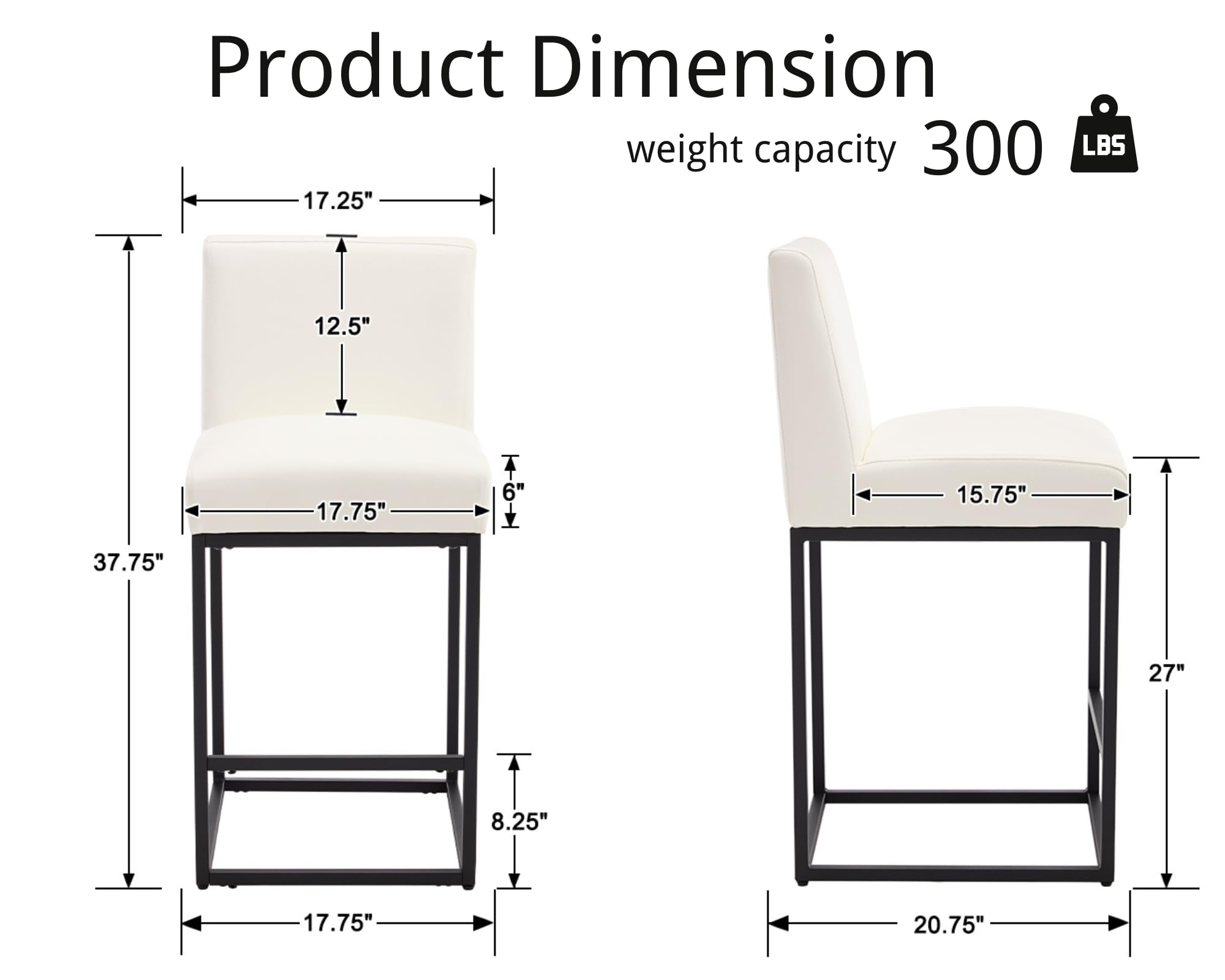 VESCASA 27"H-31"H Modern Metal Frame Counter Height Bar Stools Set of 2 - 5691