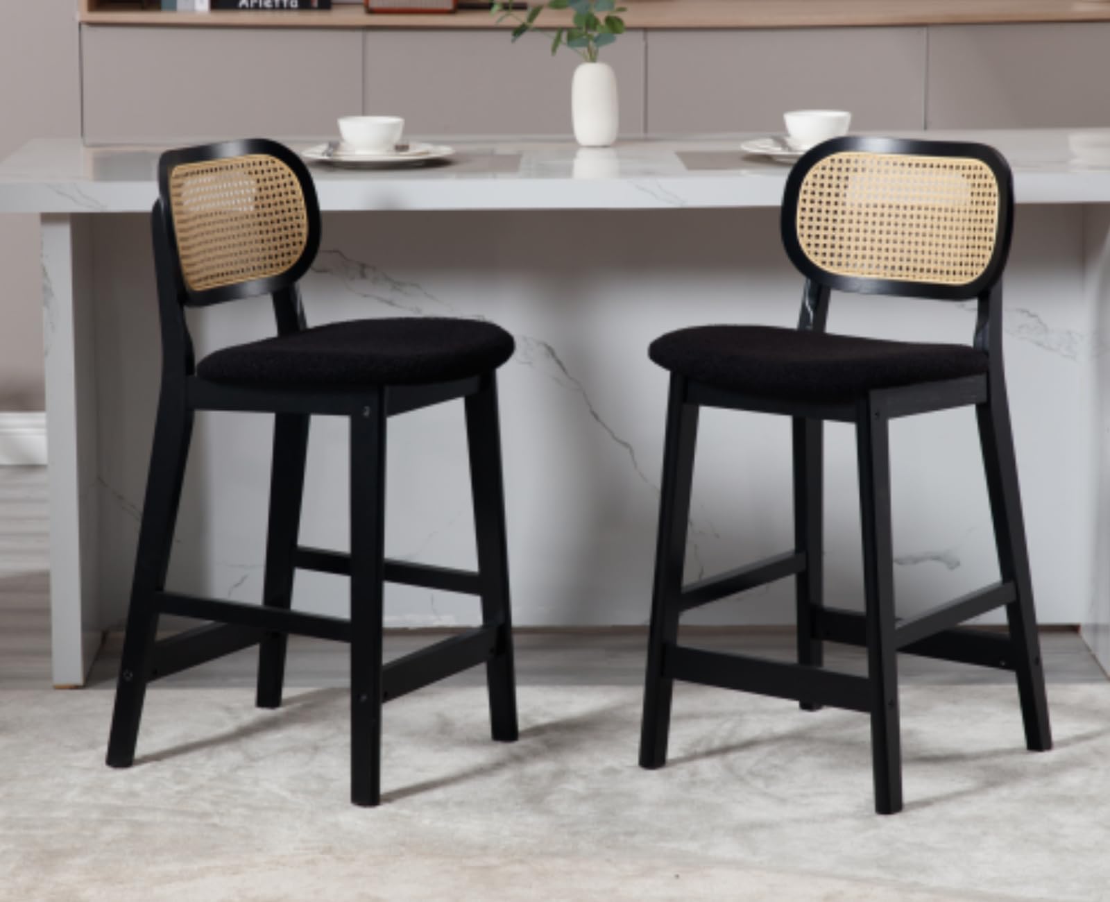 EALSON Farmhouse Rattan Back Counter Height Bar Stools Set of 2 - 5026