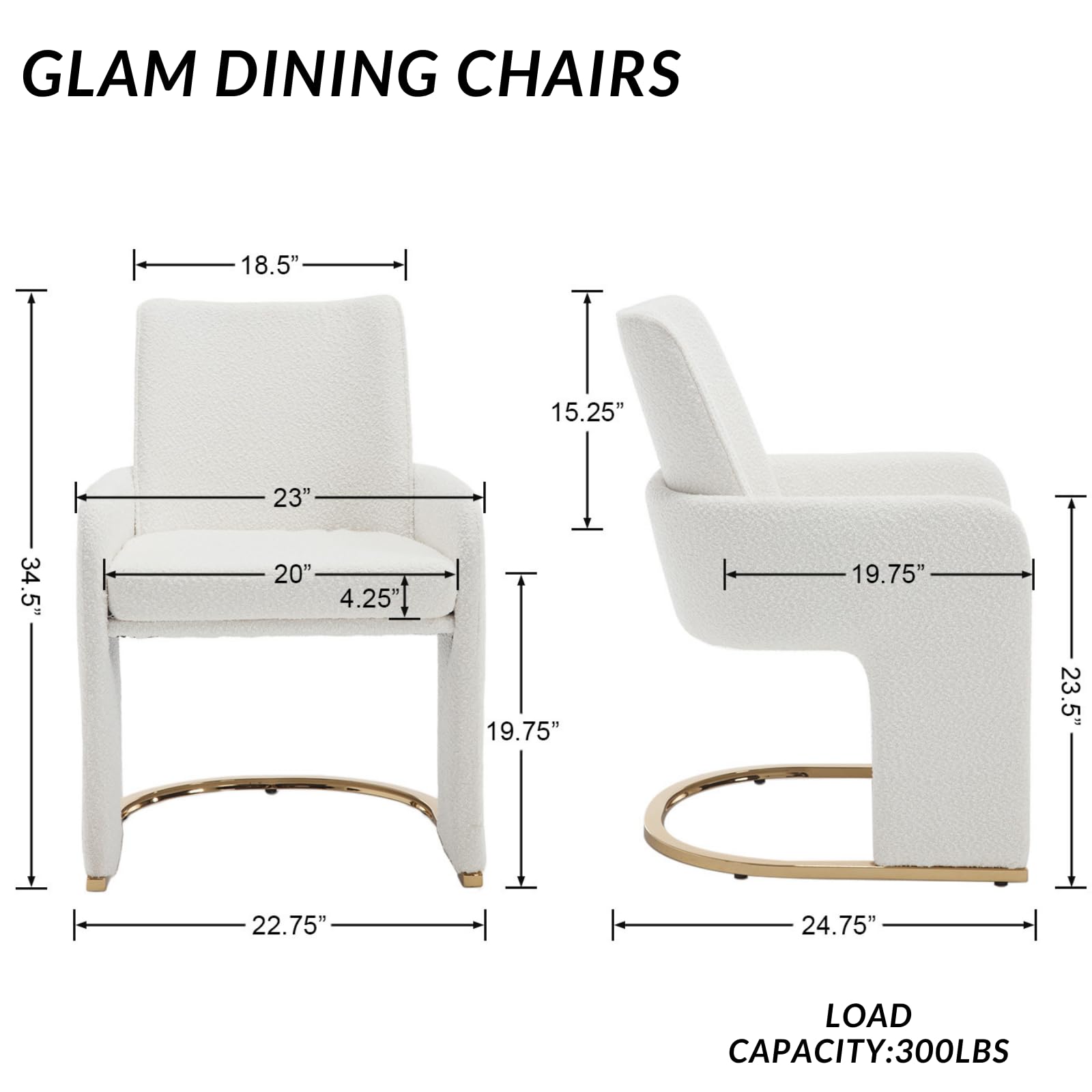 ROCITY Upholstered White Dining Chairs with Arms and Back 1 PCS - 5363