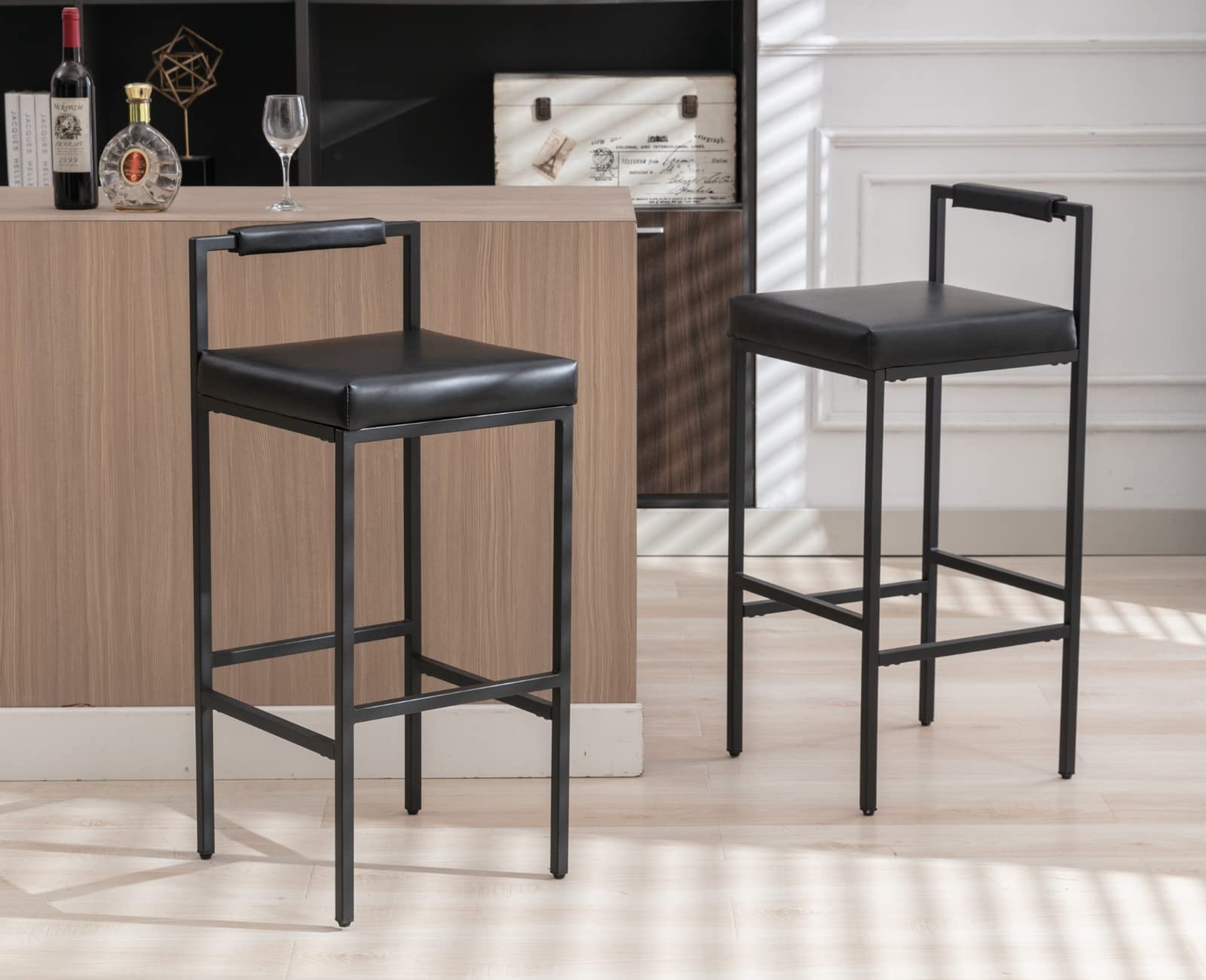 EALSON Modern Low Back Linen Upholstered Bar Stools Set of 2 - 8674