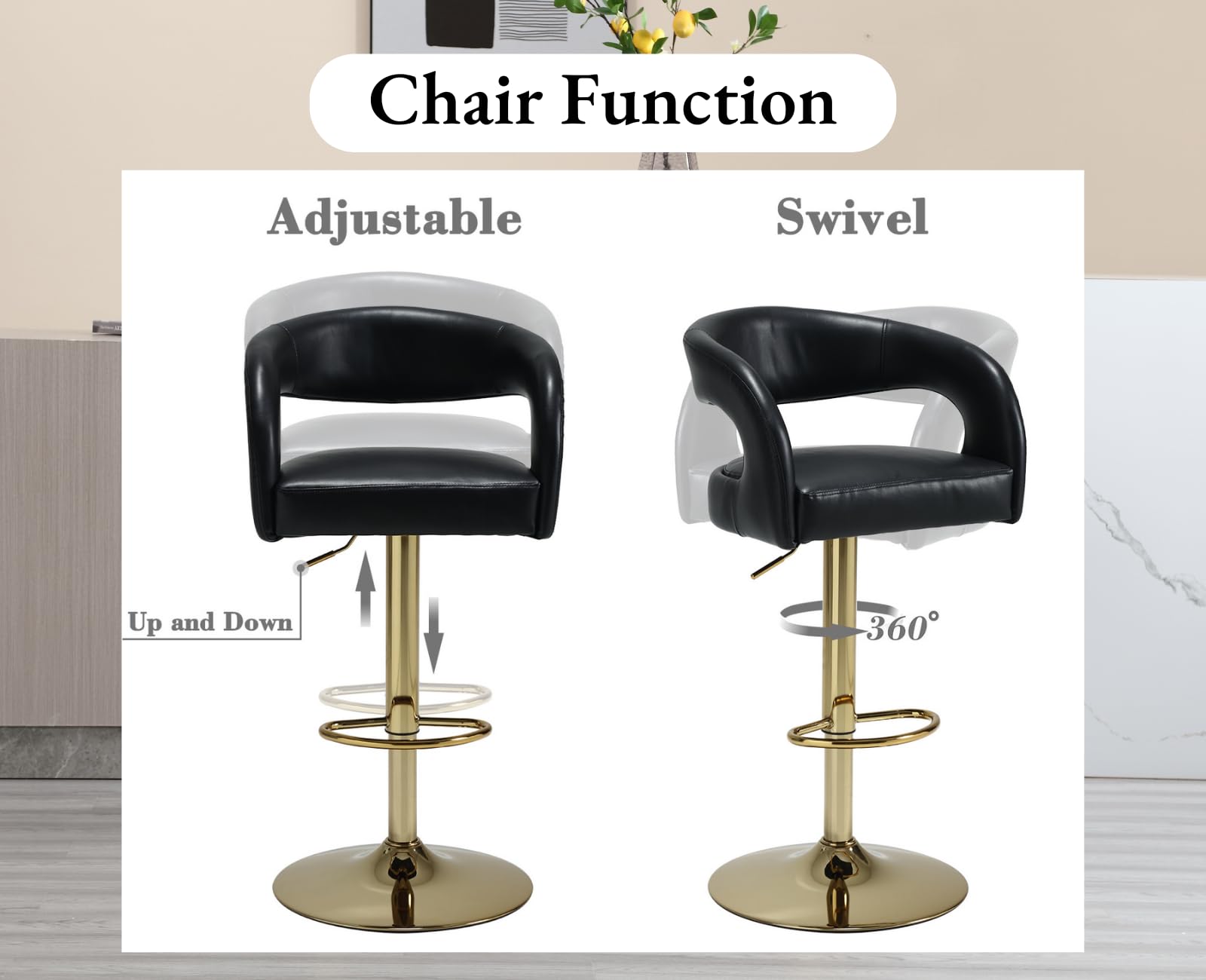 EALSON Modern Swivel Adjustable Gold Barrel Bar Stools Set of 2