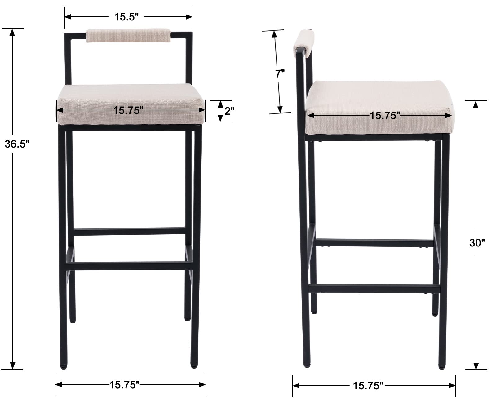 EALSON Modern Low Back Linen Upholstered Bar Stools Set of 2 - 8674