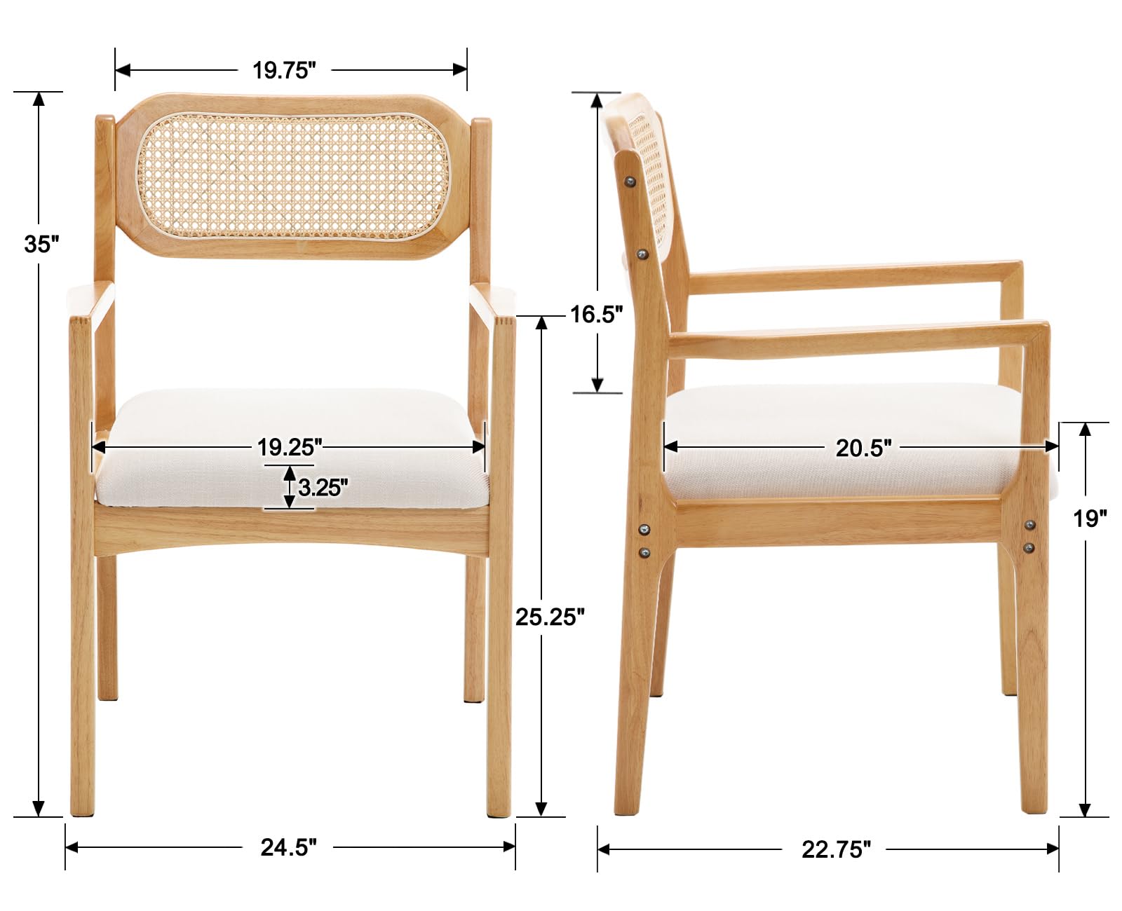 EALSON Hardwood Upholstered Dining Arm Chairs Set of 2 - 1527