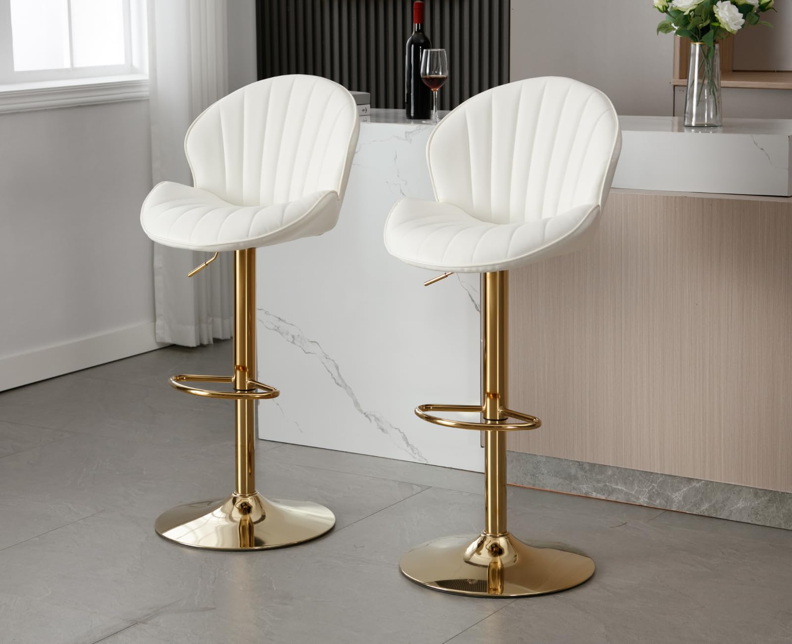 EALSON Modern Adjustable Velvet Swivel Bar Stools Set of 2