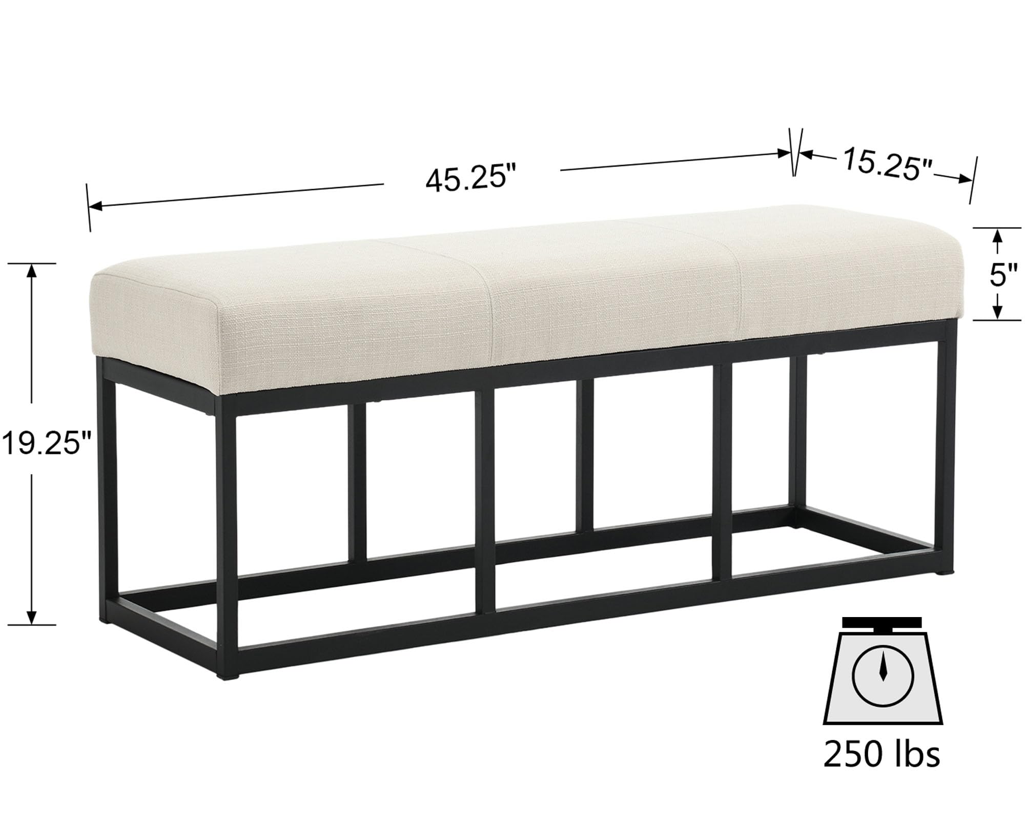 VESCASA 45.25" W Metal Base Upholstered Dining Bench 1PCS - 2572