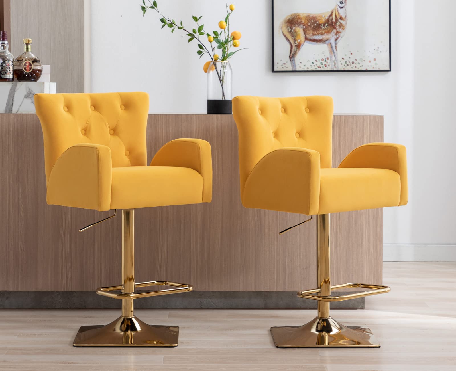 Kmax Modern 360°Swivel Tufted Adjustable Bar Stools Set of 2