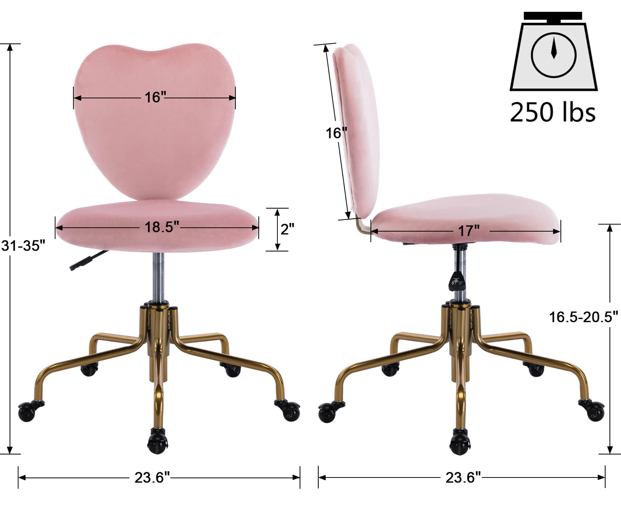 VESCASA Heart Shape Design Back Adjustable Swivel Home Office Desk Chair 1 Piece- 2586