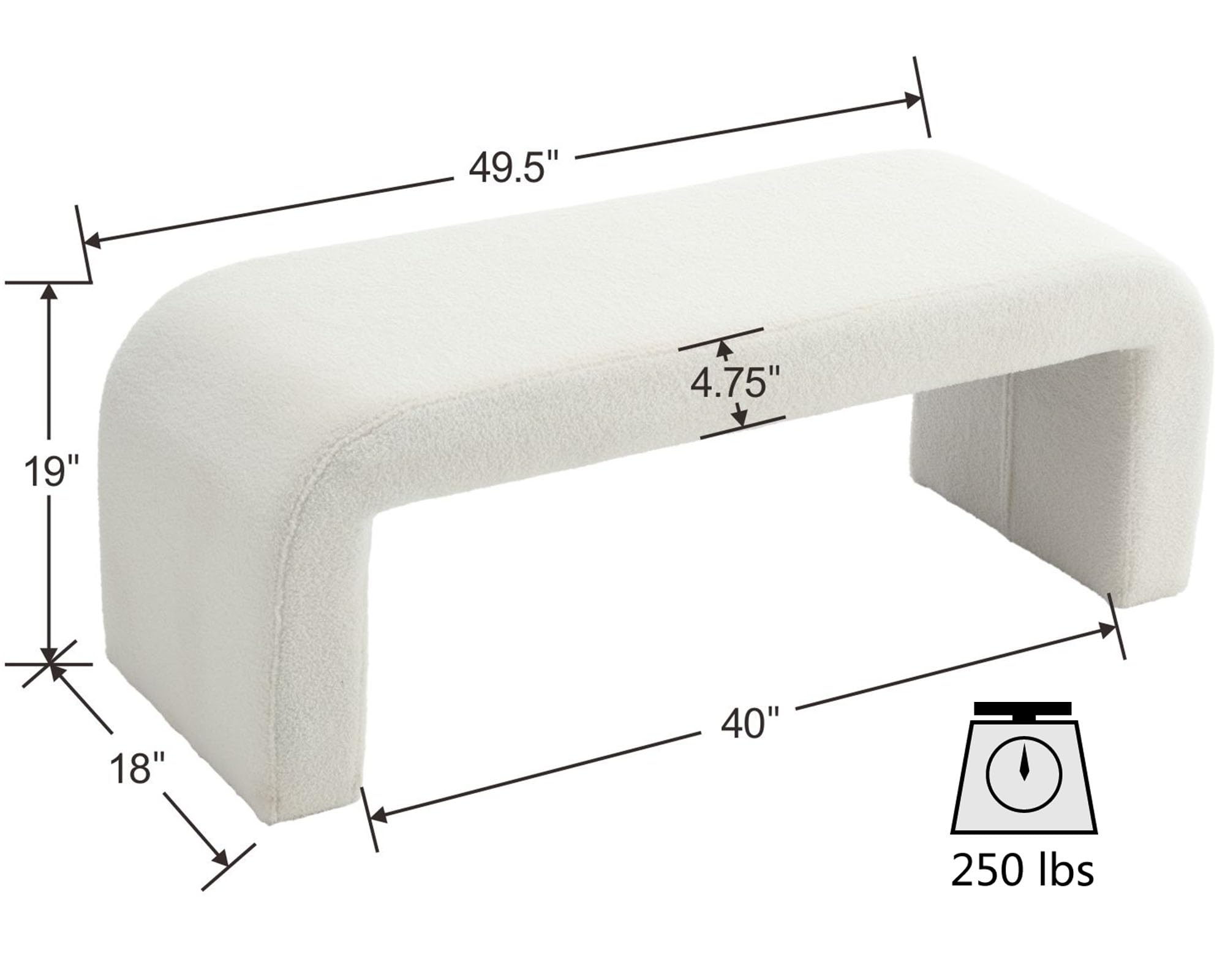 VESCASA 49.5" W Sherpa Bench for Hallway - 2514