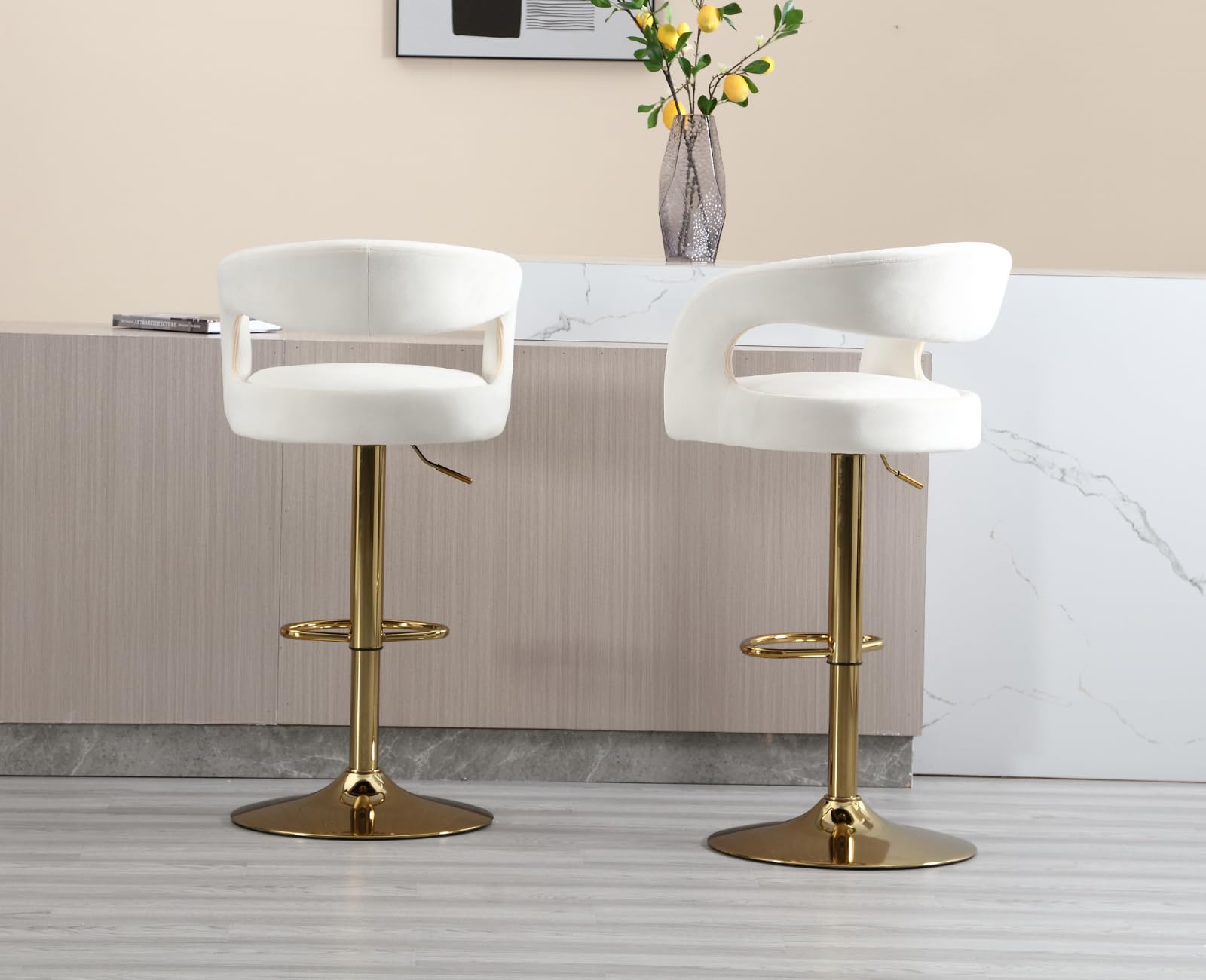 EALSON Modern Swivel Adjustable Gold Barrel Bar Stools Set of 2