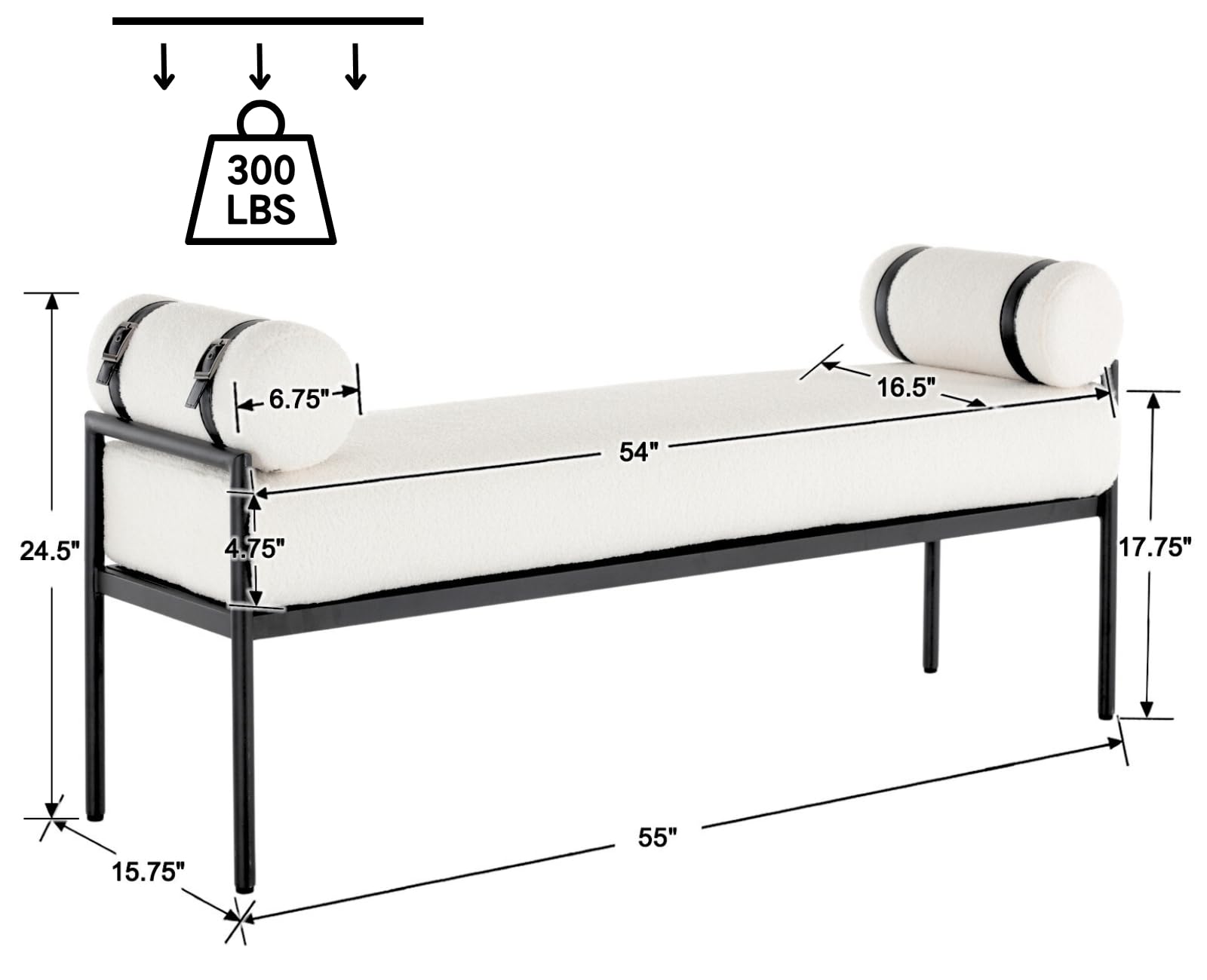 ROCITY 55 Inch Long Padded Upholstered Bedroom Bench with Removable Pillows - 2160