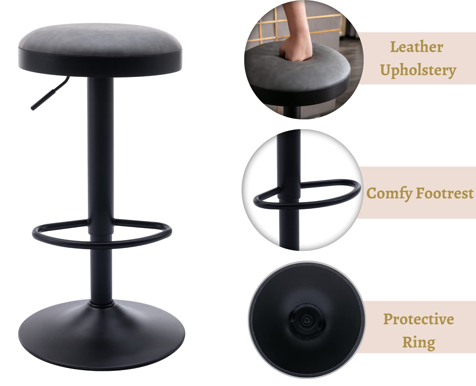 CIMOTA Modern Adjustable Swivel Backless Bar Stools 1 Piece - 90117