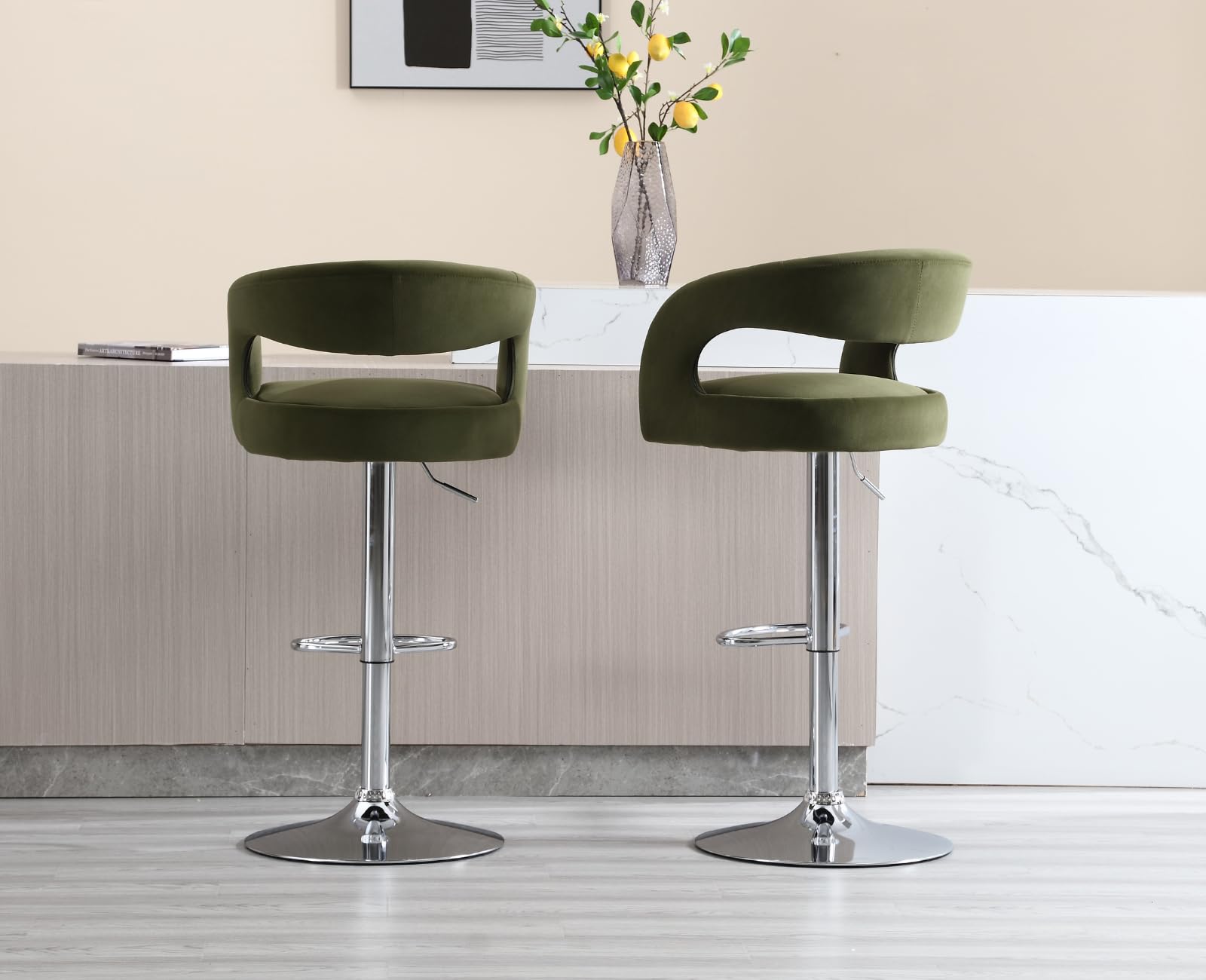 EALSON Modern Swivel Adjustable Gold Barrel Bar Stools Set of 2