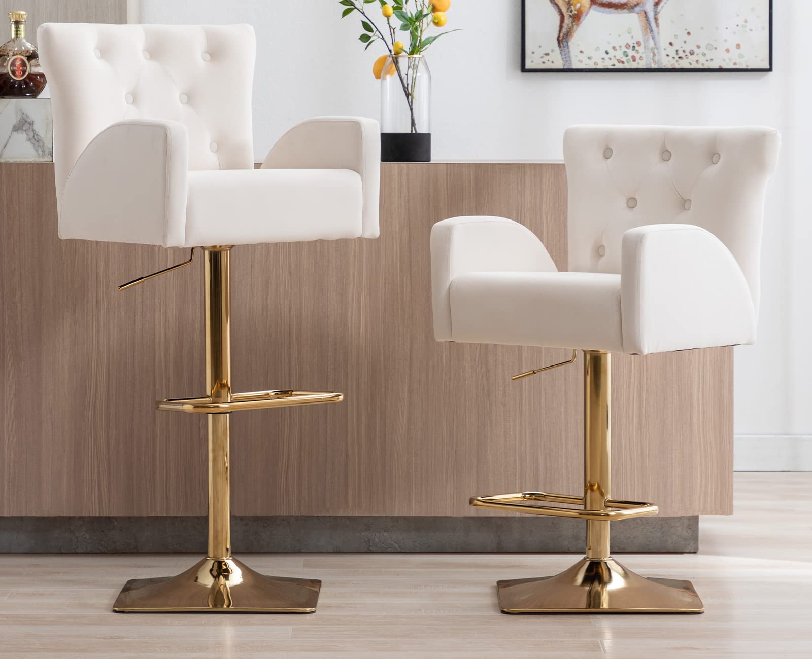 Kmax Modern 360°Swivel Tufted Adjustable Bar Stools Set of 2