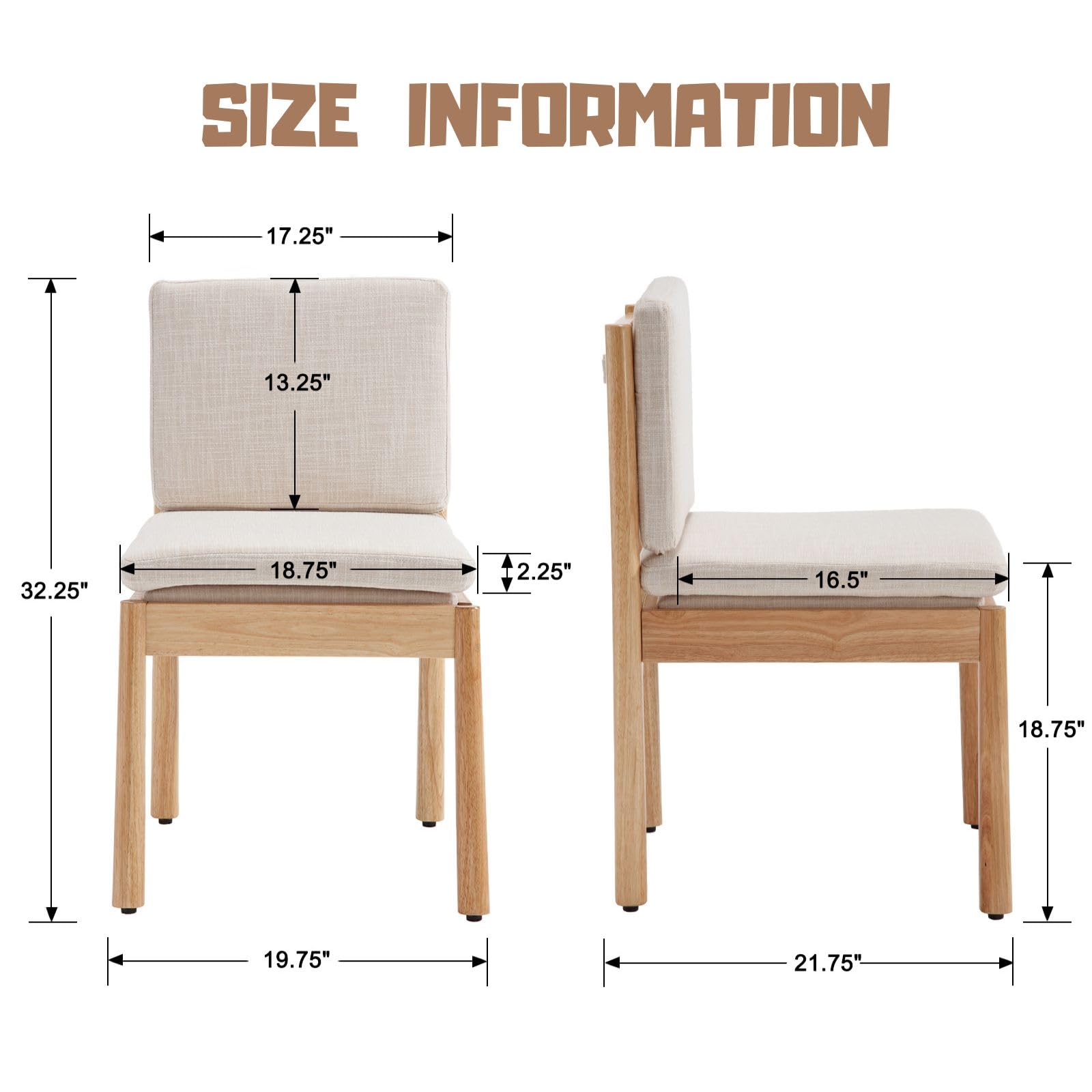 ROCITY Armless Beige Fabric and Leather Wood Dining Chairs Set of 2 - 1965