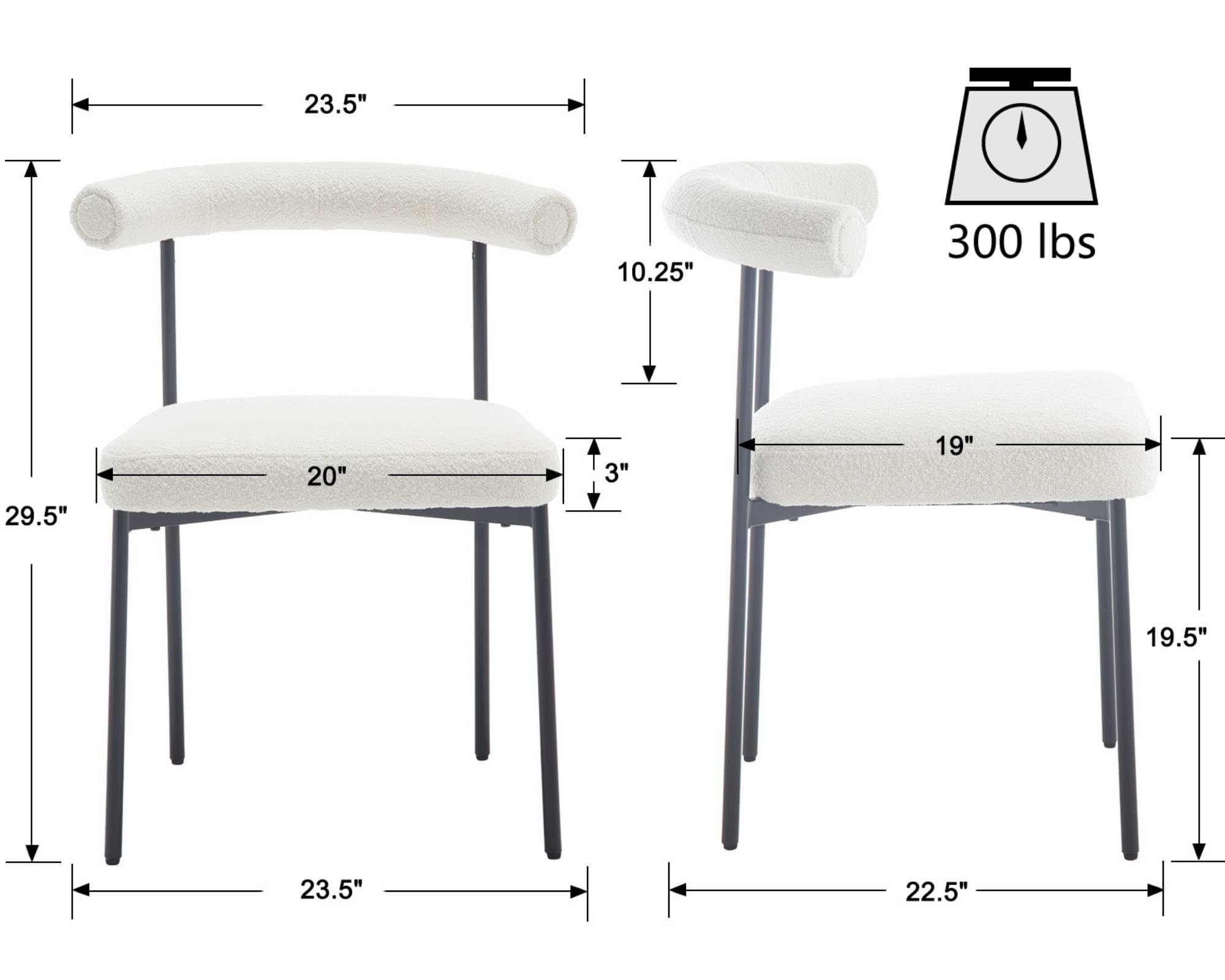 VESCASA Curve Open Back Armless Dining Chairs Set of 2 - 3245