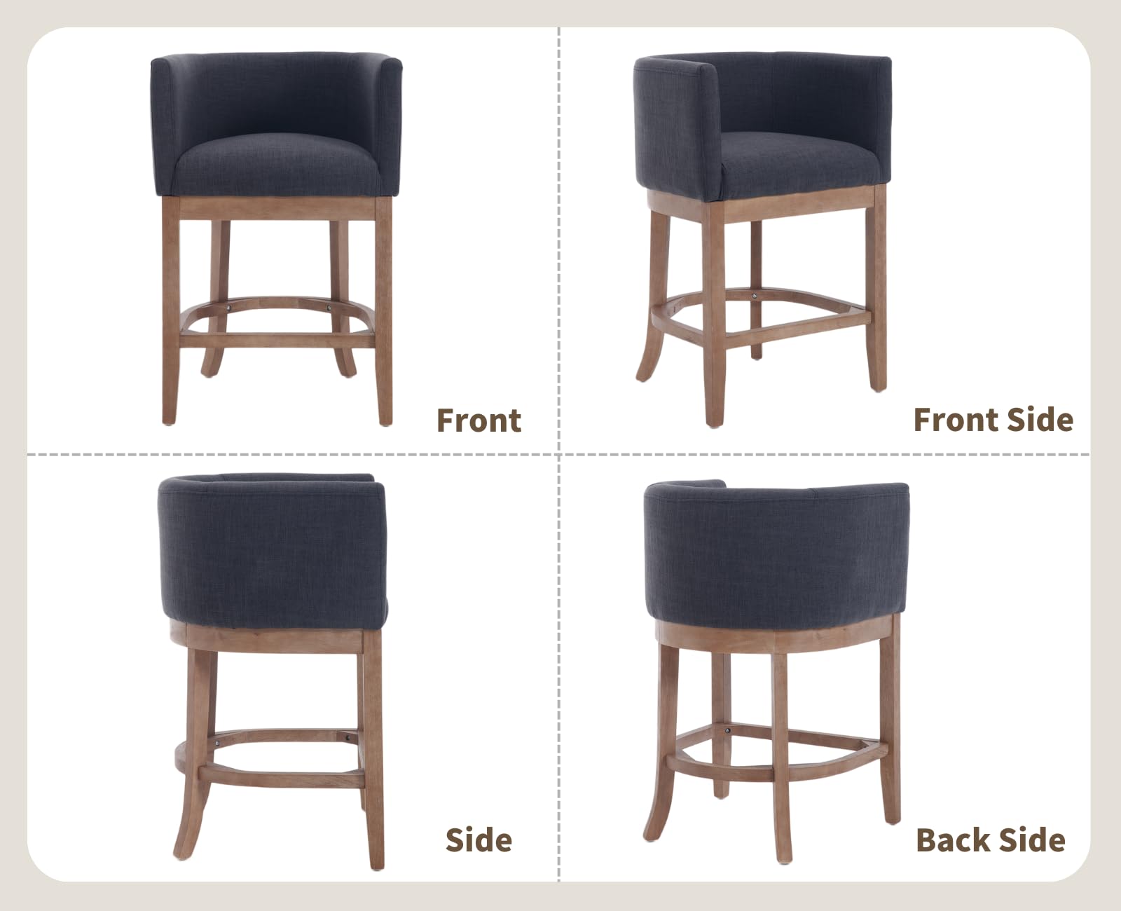 CIMOTA Wooden Fabric Counter Height Barrel Bar Stools 1 Piece - 2004