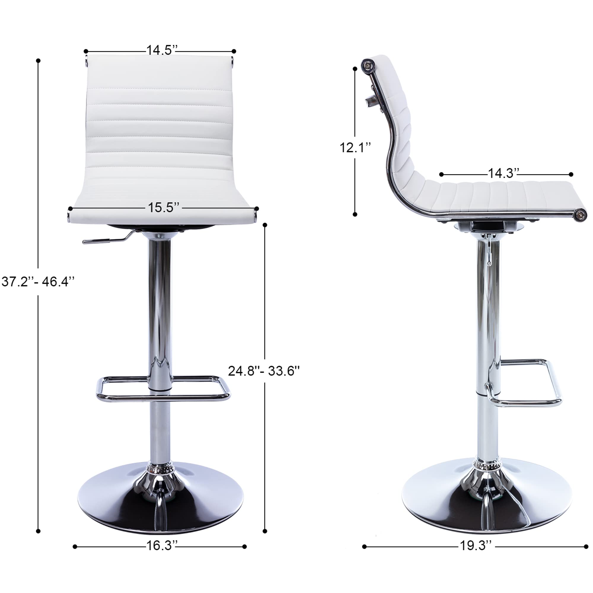 Kmax White Swivel  Adjustable Height Bar Stools Set of 2